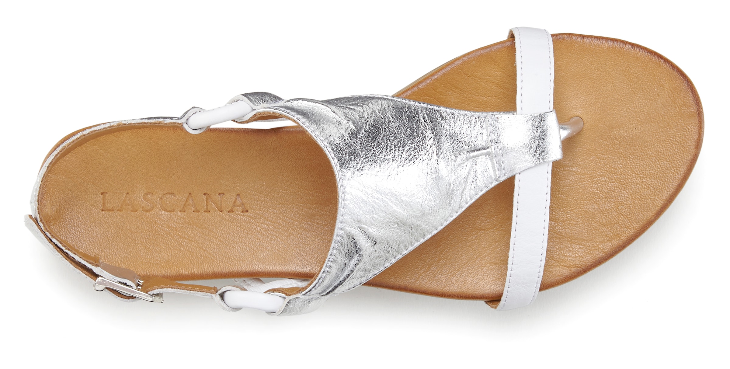 LASCANA Sandale »Sommerschuh«  Sandalette, Sommerschuh aus hochwertigem Leder mit Metallic Optik