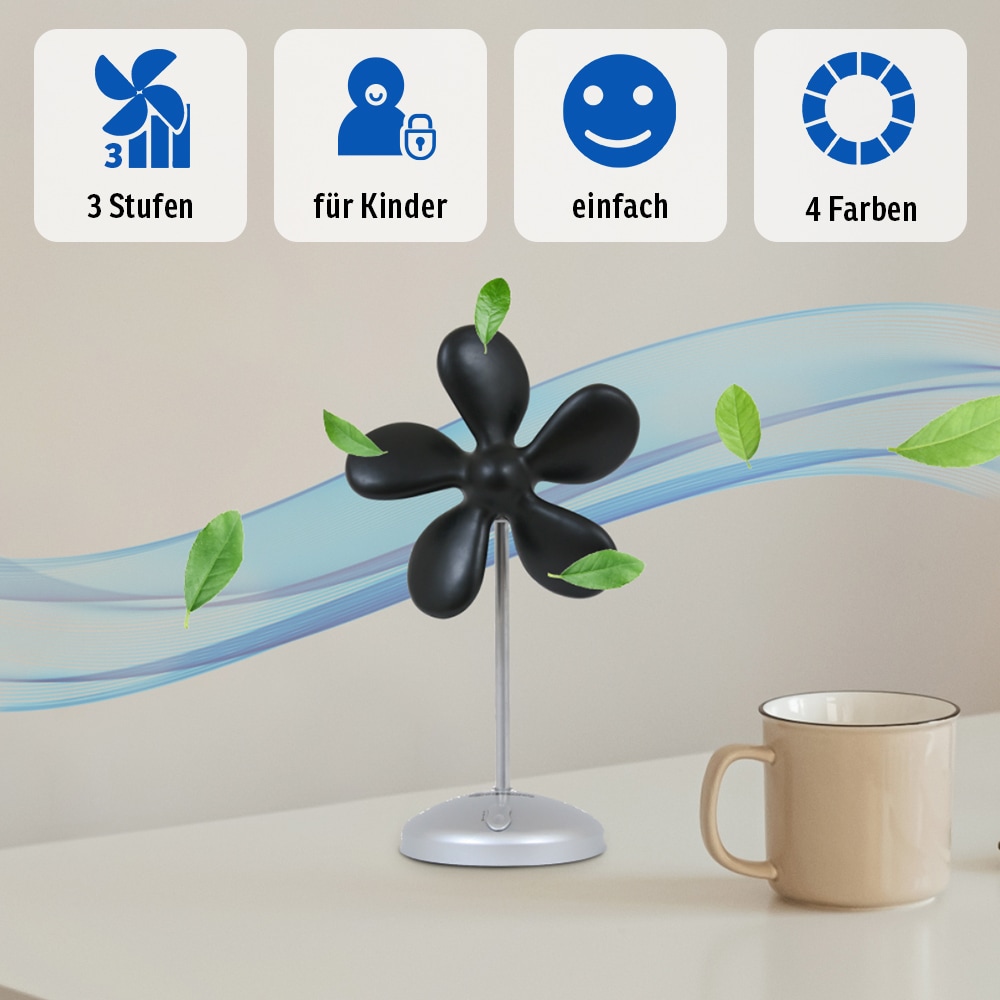 Sonnenkönig Tischventilator »Flower Fan schwarz, Leistung 9W, Tischventilator, fürs Kinderzimmer,«, PU-Schaum, frischer Trend, 5 Ventilationsblätter