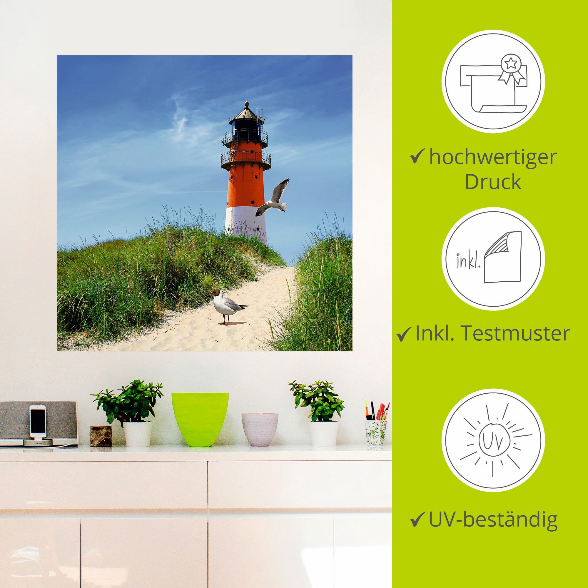 Artland Wandbild »Am Leuchtturm«, Gebäude, (1 St.), als Leinwandbild, Wandaufkleber in verschied. Größen