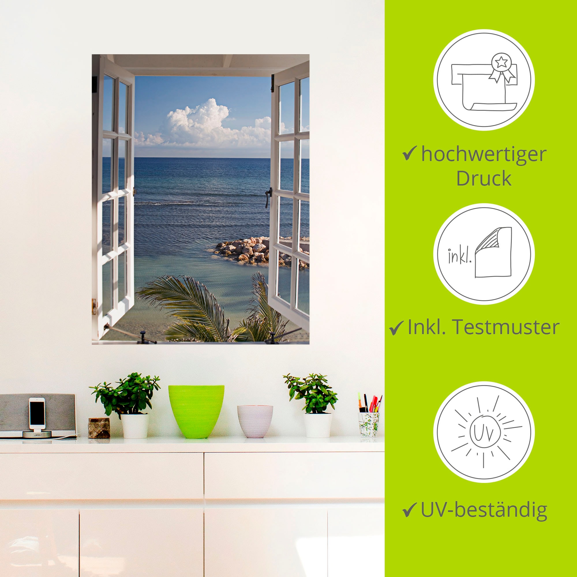 Artland Wandbild »Fenster zum Paradies«, Fensterblick, (1 St.), als Alubild, Outdoorbild, Leinwandbild, Poster, Wandaufkleber