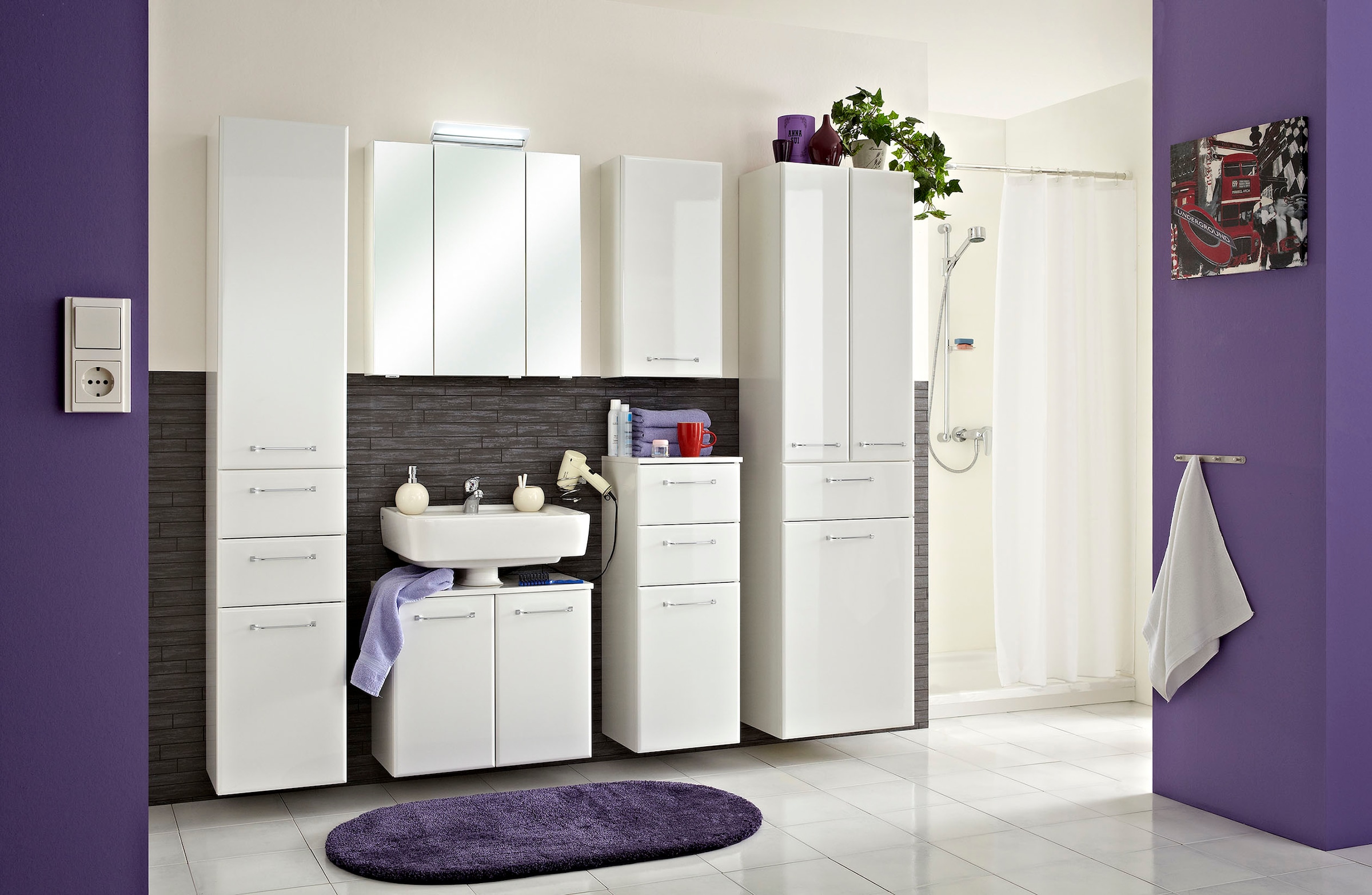 Saphir Hochschrank »Quickset Badschrank 50 cm breit, 2 Türen, 1 Schublade, 1 Wäschekippe«, Badezimmer-Hochschrank inkl. Türdämpfer, Griffe in Chrom glänzend