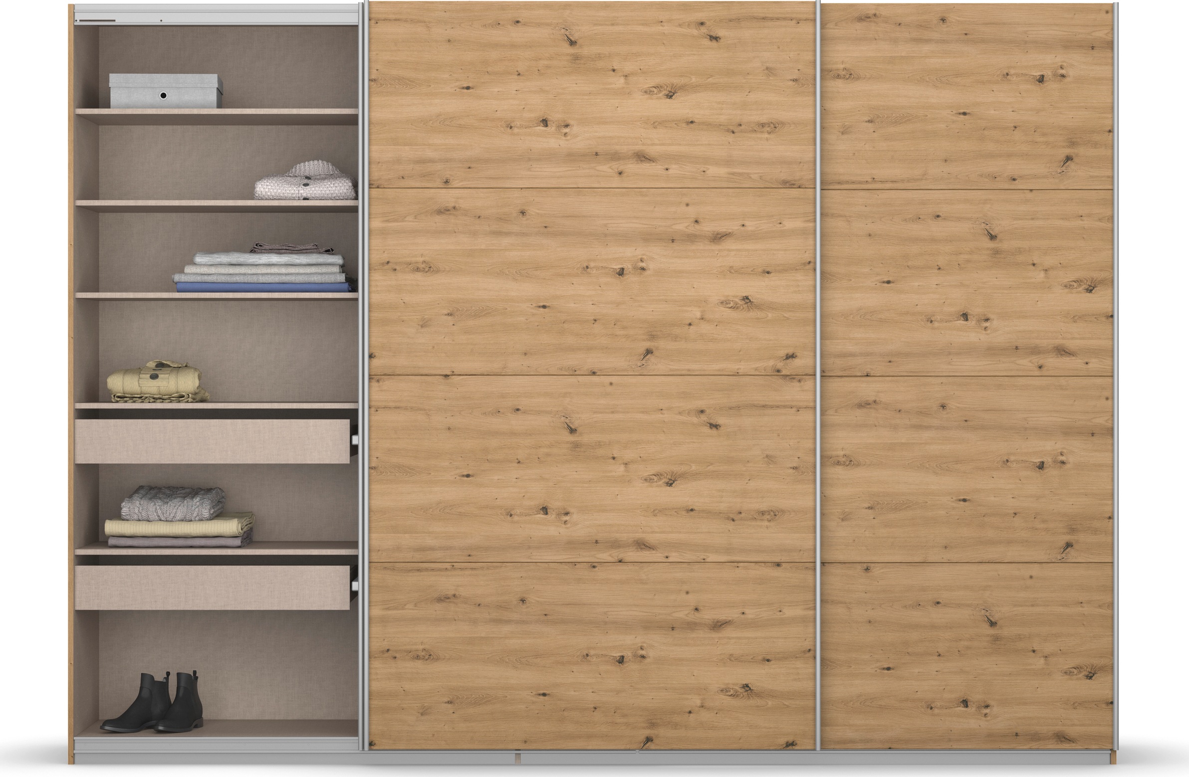 rauch Schwebetürenschrank »Kleiderschrank Schrank Garderobe KOLUNA mit Dekor-Front«, inkl. 2 Innenschubladen sowie extra Einlegeböden MADE IN GERMANY