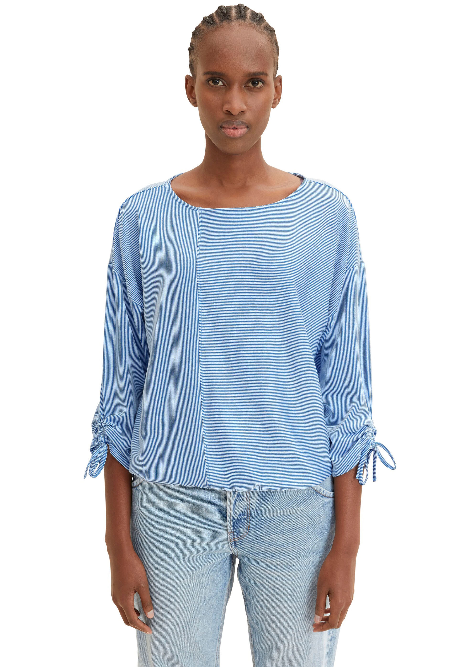 TOM TAILOR Denim 3/4-Arm-Shirt, in feiner Rippoptik