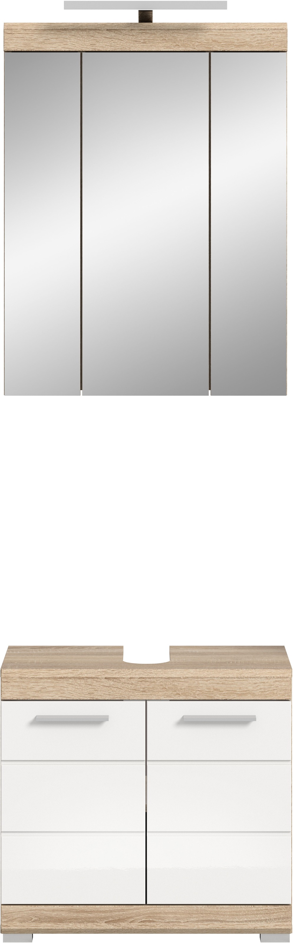 INOSIGN Badmöbel-Set »Siena, 2 teilig, inklusive LED Beleuchtung, bestehend aus:«, (Set), Waschbeckenunterschrank, Spiegelschrank, LED Badaufsatzleuchte