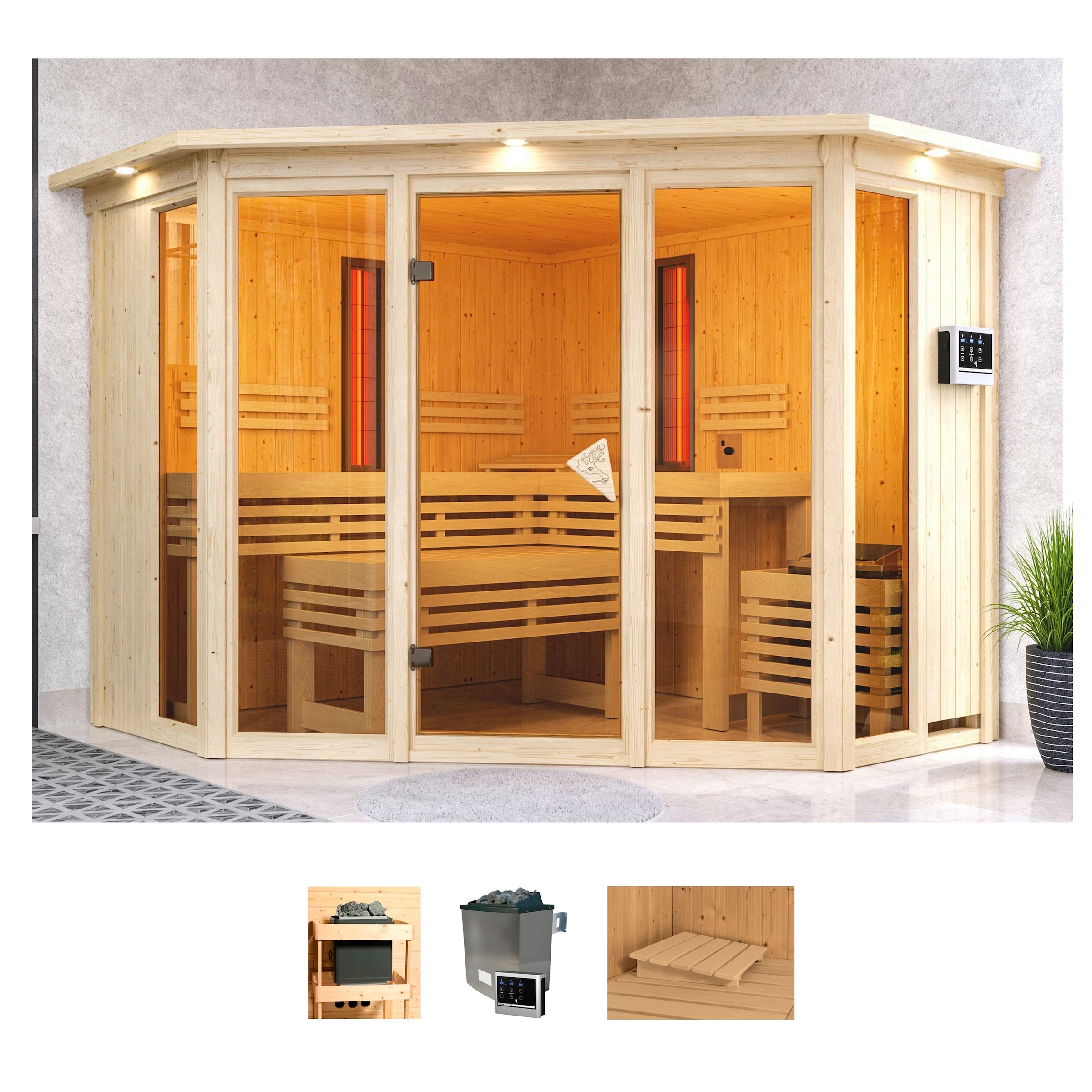 Karibu Sauna »Adele« Set, 9-kW-Ofen mit externer Steuerung, inkl. 2 Infraro günstig online kaufen