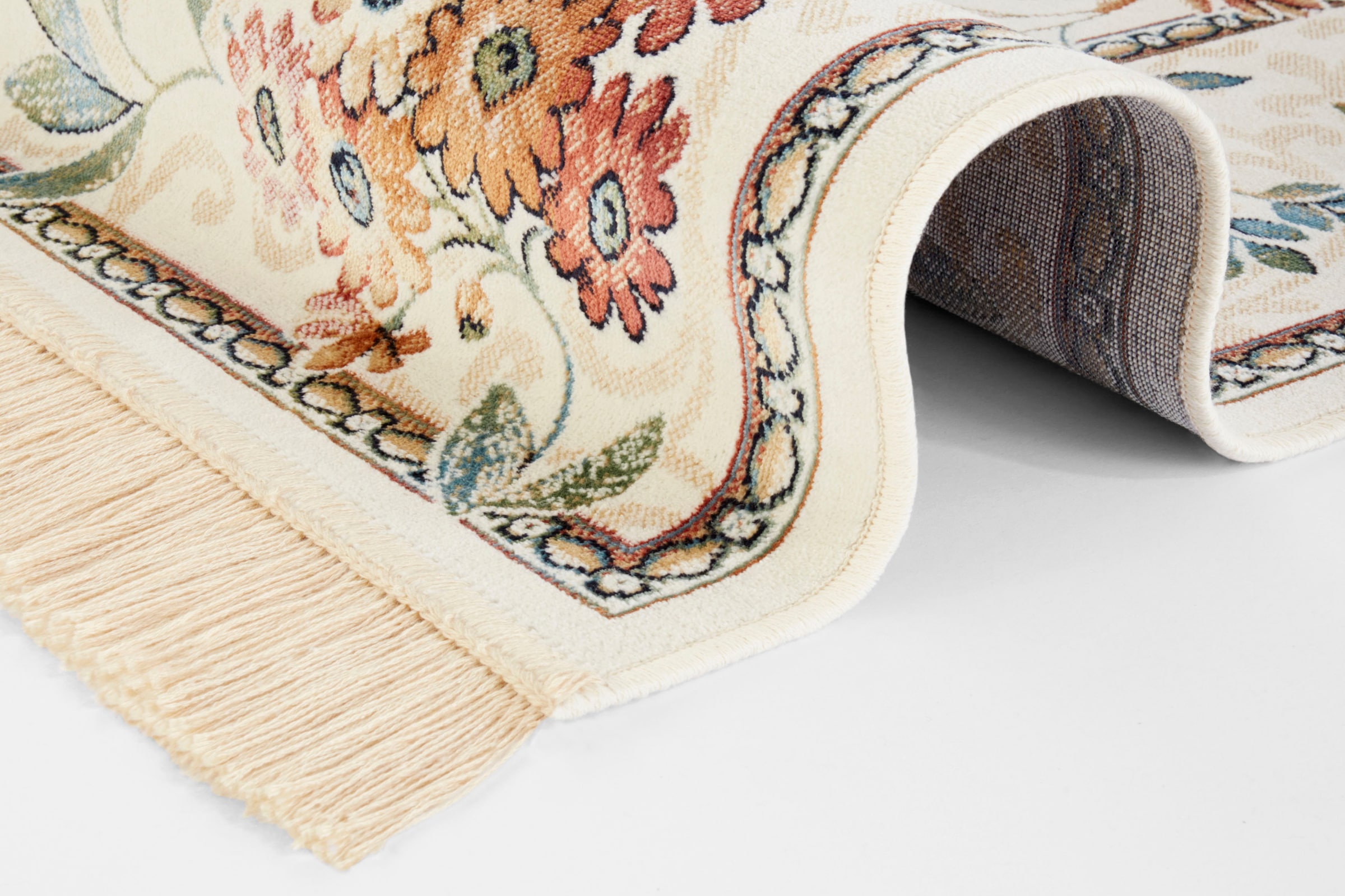 NOURISTAN Teppich »Orient Flowers«, rechteckig, 5 mm Höhe, Kurzflor mit Fransen, Orient, Wohnzimmer, Schlafzimmer, Esszimmer