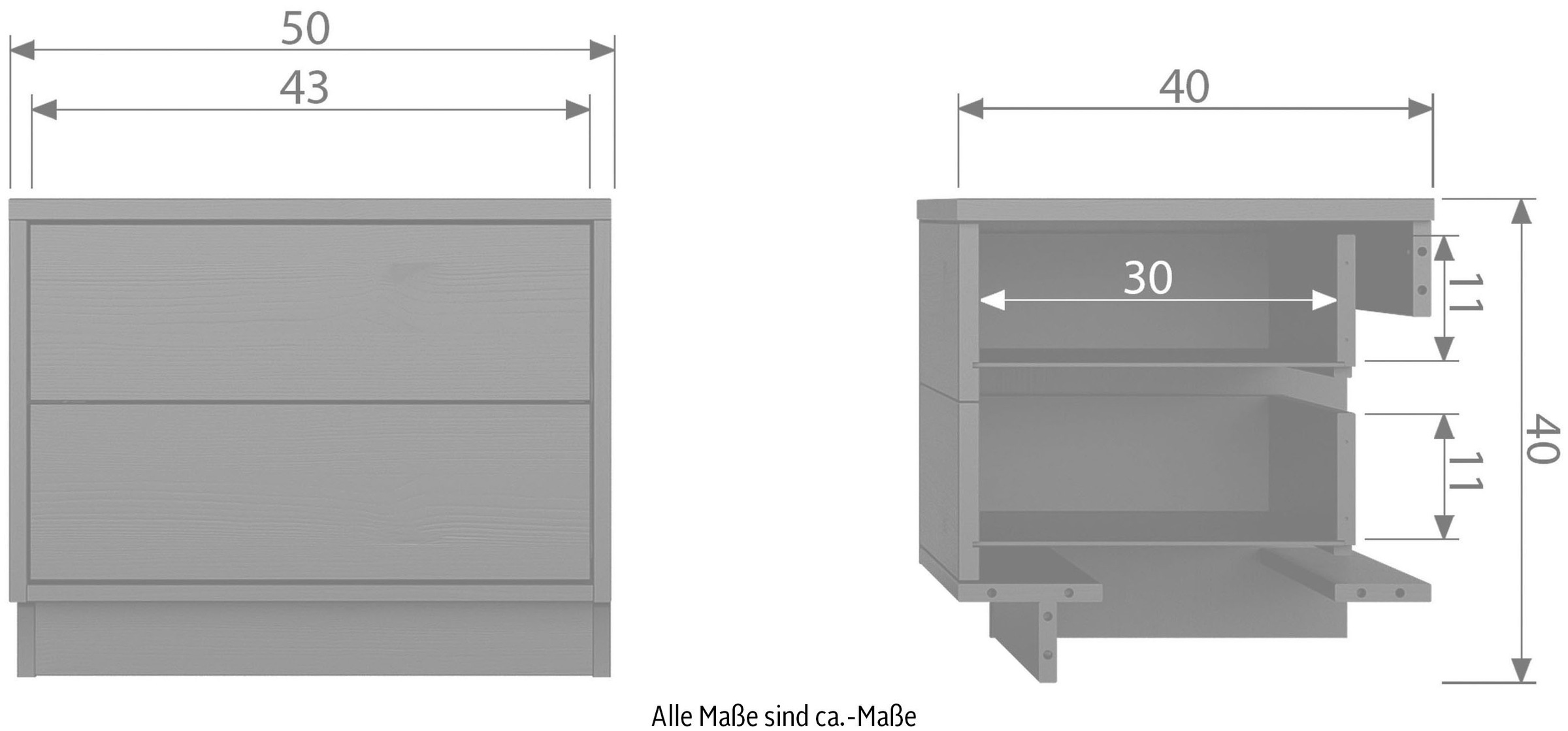 WOOOD Lowboard »Finca, TV-Kommode, Breite 50 cm oder 100 cm«, mit 2 Schubkästen inkl. modernem Push-to-Open-Funktion