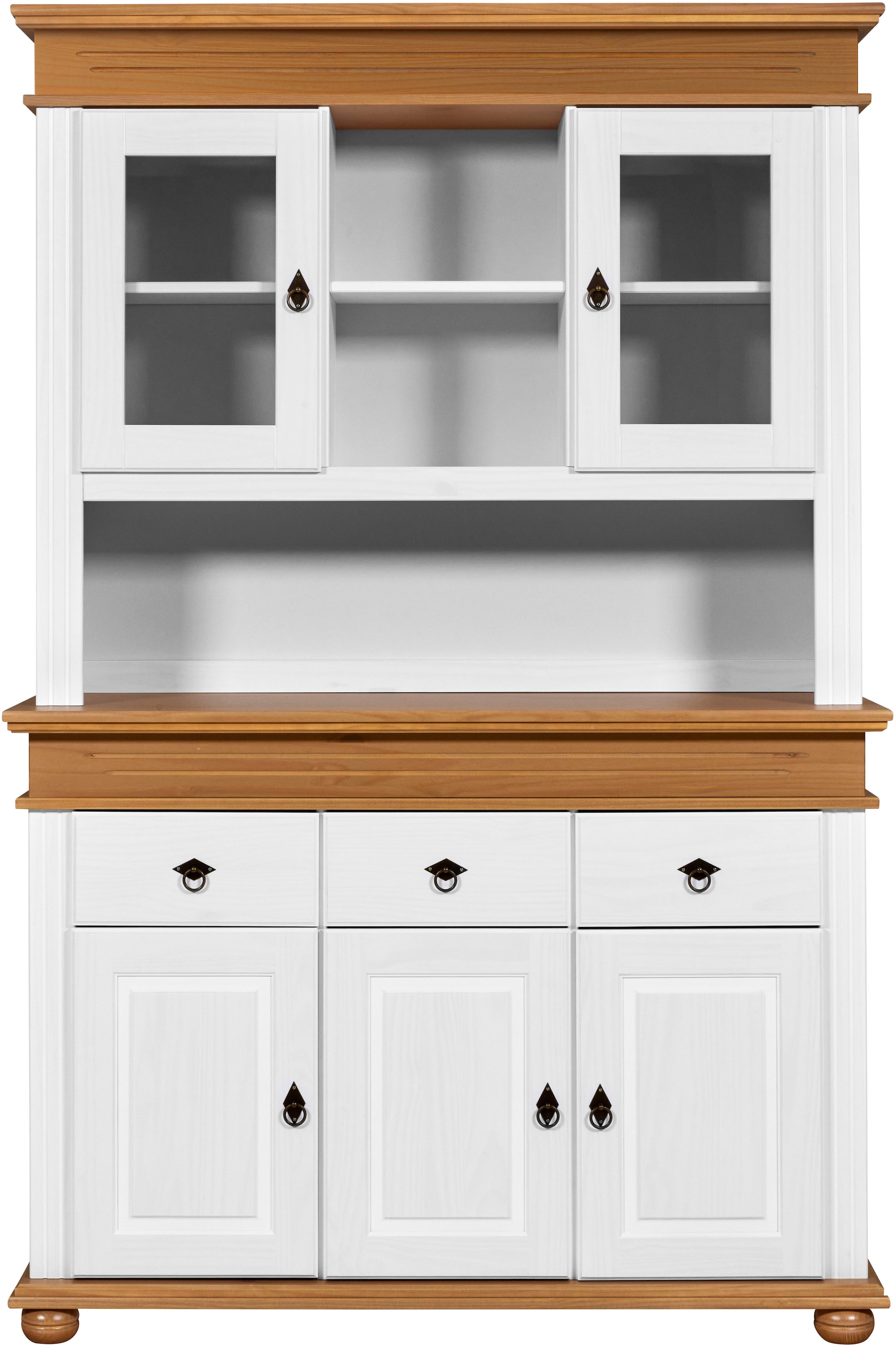 Inter Link Buffet »Halmaro, Kiefer Massivholz, Weiss/Grau-Lava, 141 x 46,30 x 213 cm« 1 Stk. tlg. Vitrine im Laudhausstil, Küchenschrank mit Glastüren, viel Stauraum