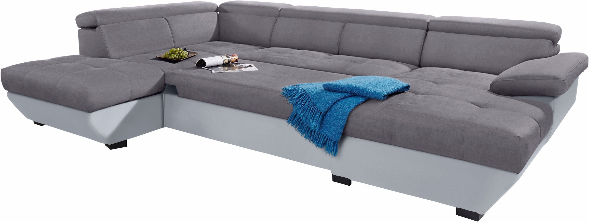 COTTA Polstergarnitur »Speedway U-Form«, (Set), Set bestehend aus: Wohnlandschaft mit Kopfteilverstellung & Hocker