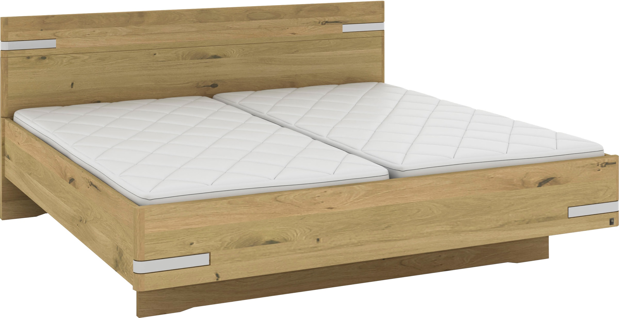 Musterring Holzbett »Savona«, (Belastbarkeit 220 Kg, 4-fache Liegehöhenverstellung, MADE IN GERMANY), Kopfteil in Bianco-Eiche massiv, Details in Chrom, verschiedene Größen