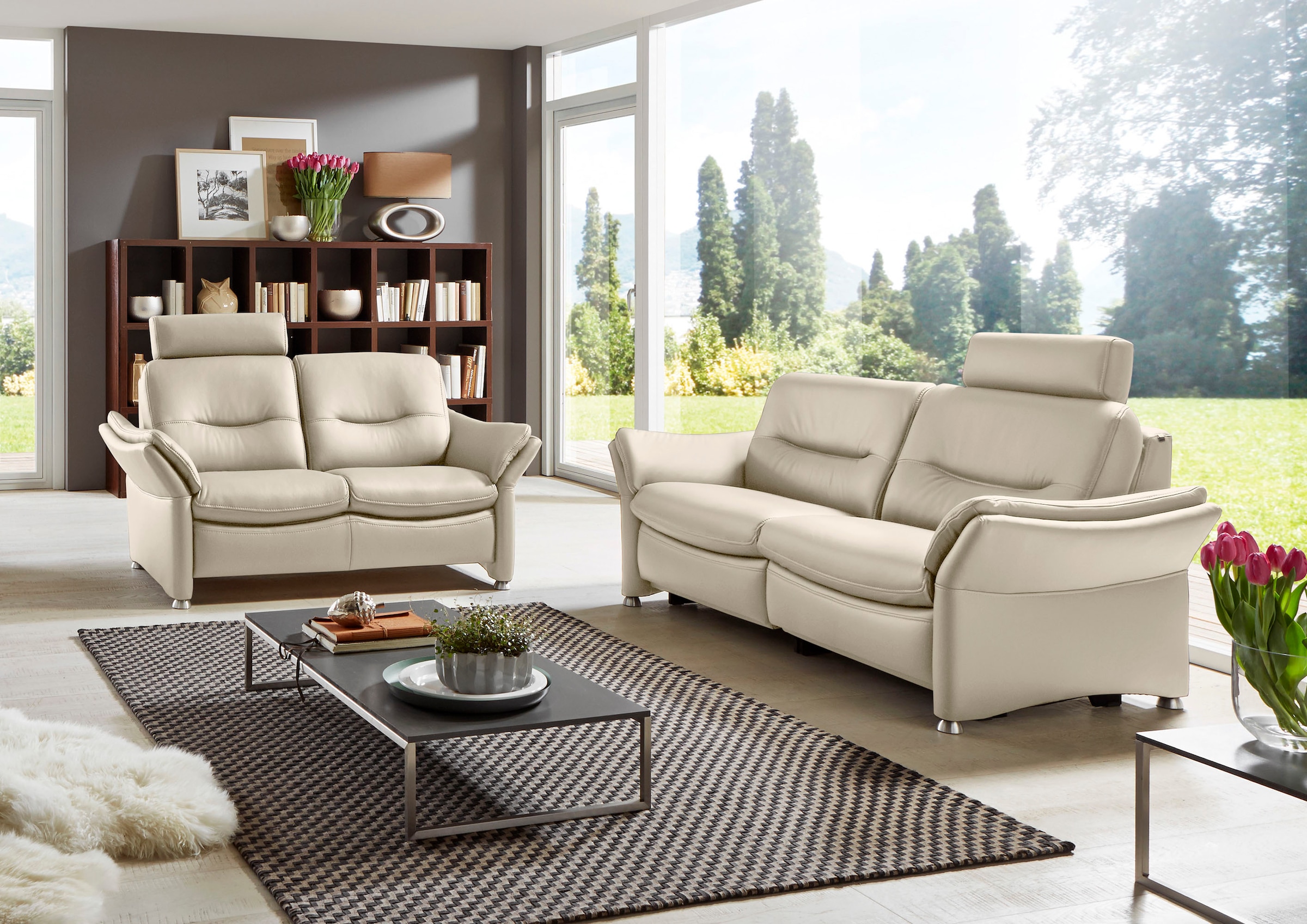 HUKLA 2,5-Sitzer »HU-SF15058 Ledersofa, Breite 194 cm«, aus Leder, optional Kopfstütze u. WallAway-Funktion