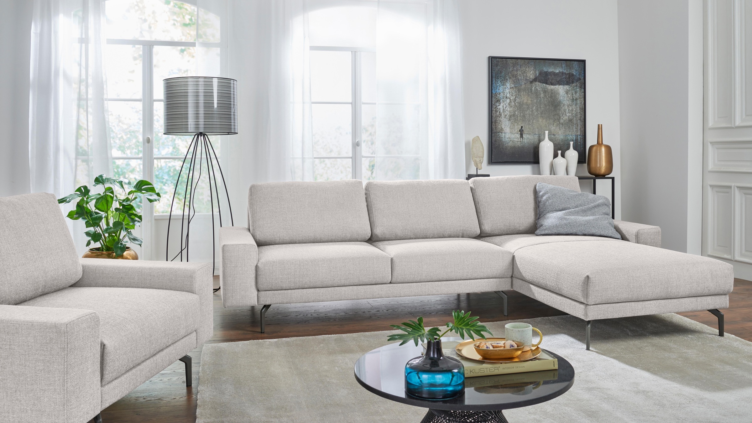 hülsta sofa kaufen 274 breit niedrig, »hs.450«, Alugussfüße Ecksofa auf Armlehne umbragrau, in und Breite cm Raten