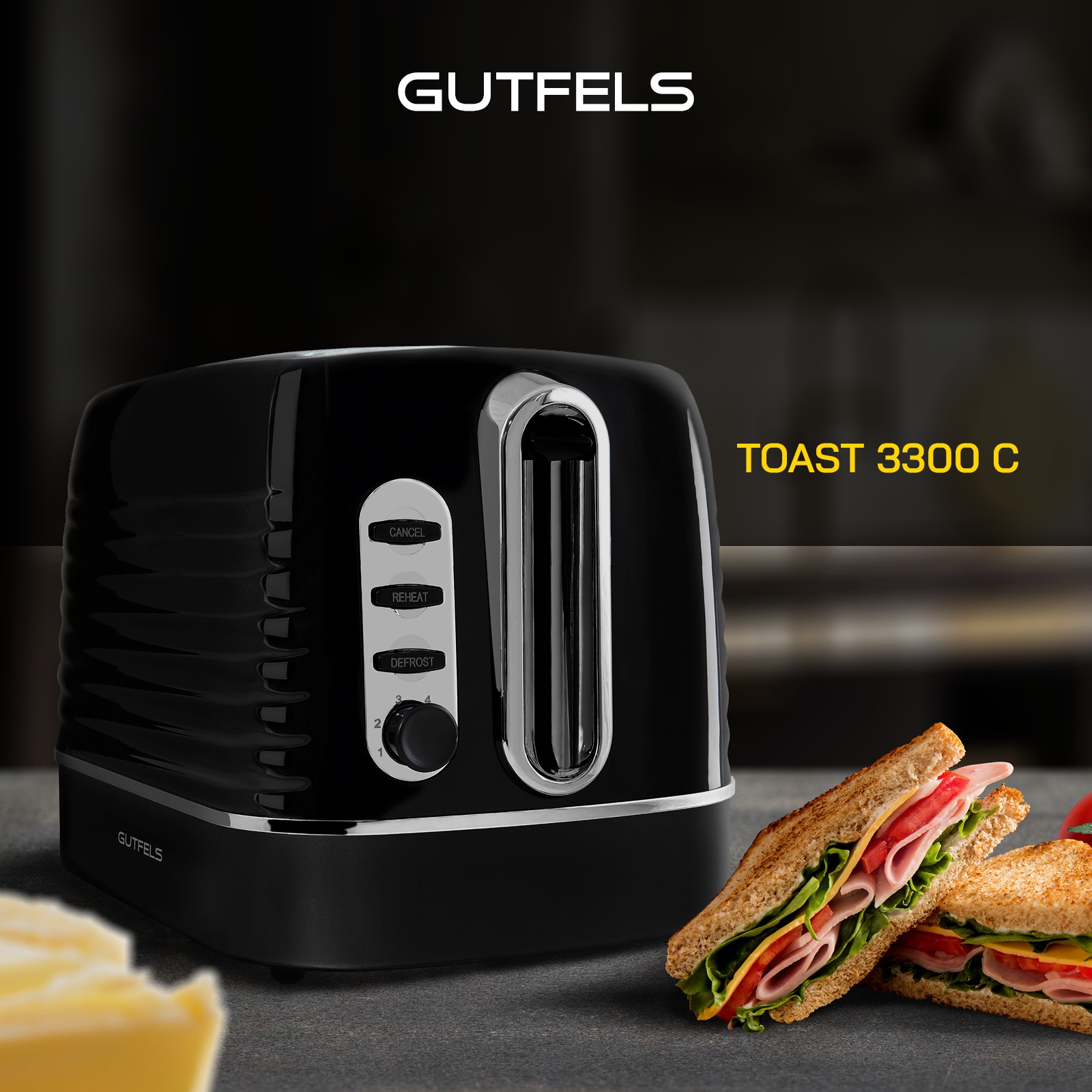Gutfels Toaster »TOAST 3300 C« 2 kurze Schlitze 1050 W 2-Scheiben-Toaster,1050 Watt