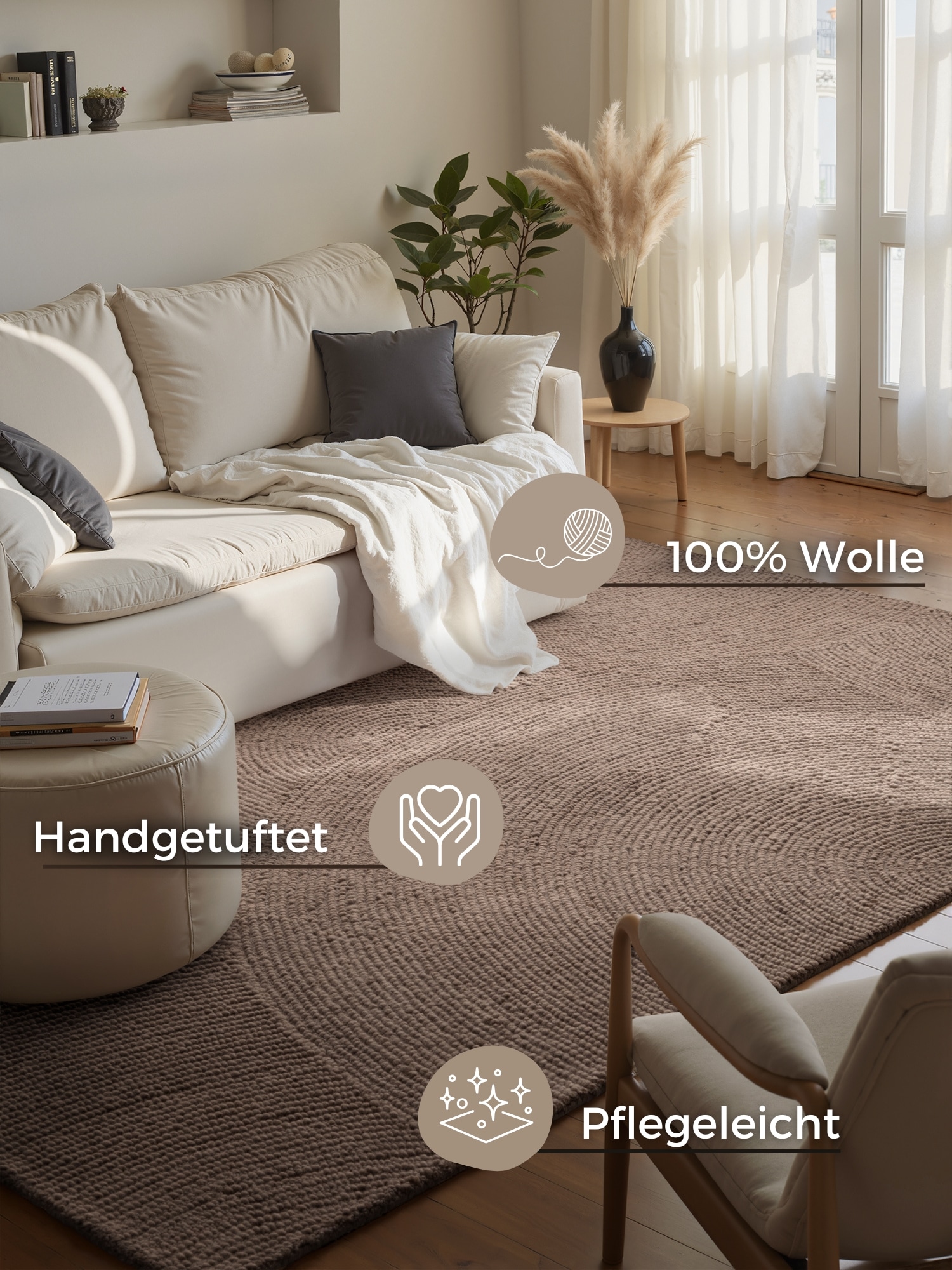 HANSE Home Wollteppich »Eleni«, rechteckig, 18 mm Höhe, Handgetuftet, Wolle, Natur, Wohnzimmer, Schlafzimmer, Skandi, Hygge
