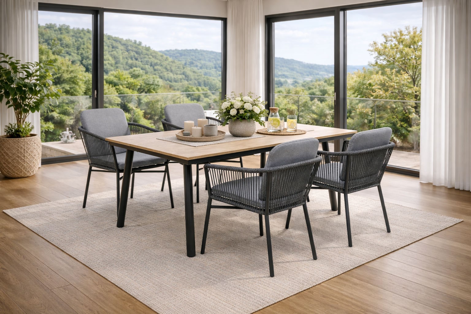 Destiny Garten-Essgruppe »LIMONE SAN MARINO« Set, 5 tlg. Essgruppe 4 Se + Tisch RE 180x90cm holzf.