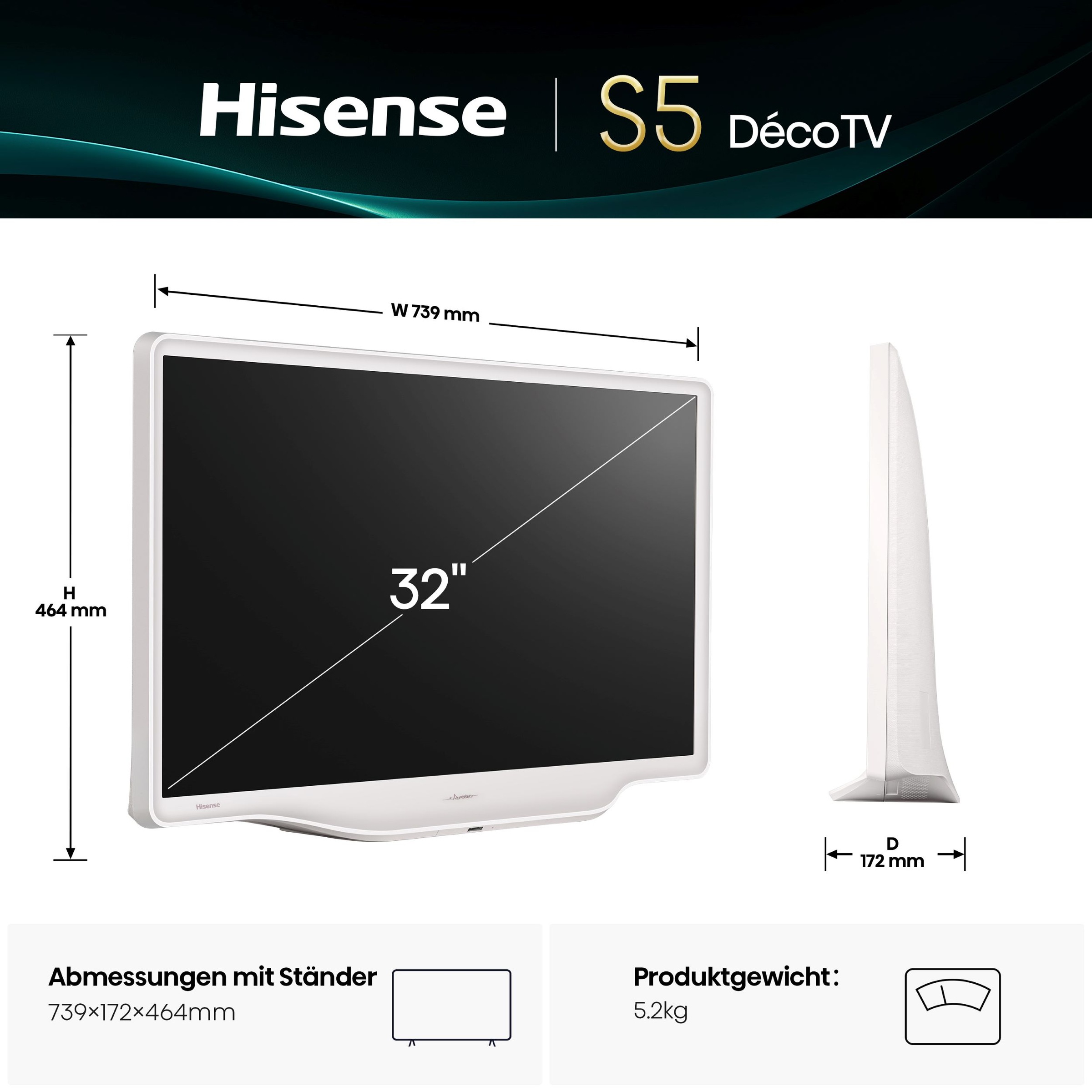Hisense QLED-Fernseher »32S5Q« 80 cm/32 ″ Full HD Smart-TV 2K FHD Deco TV