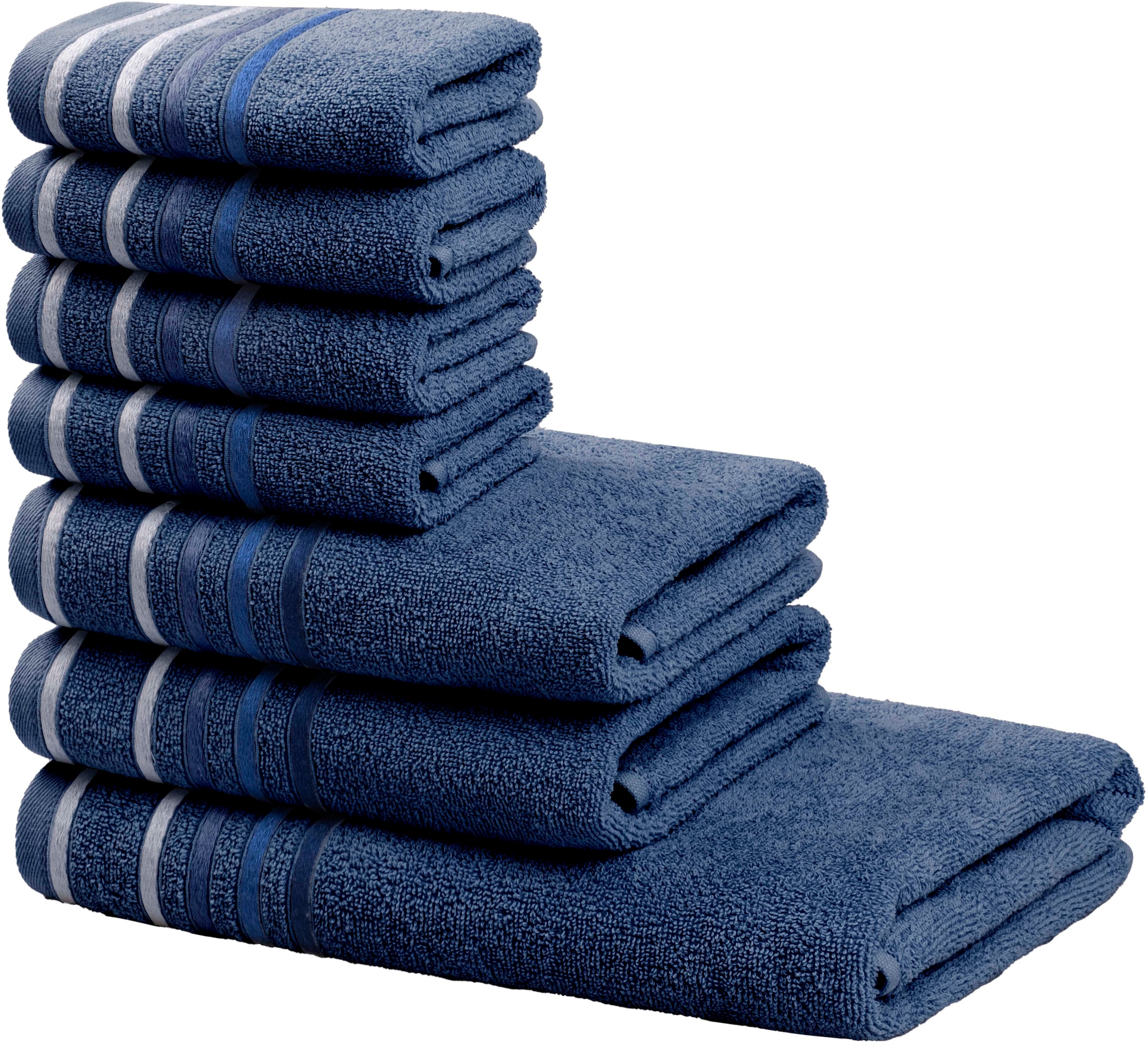 my home Handtuch Set »Niki, Duschtuch, Handtücher und Gästetücher« Set Walkfrottee Handtücher mit mehrfarbiger Streifenbordüre, weich, aus 100% Baumwolle