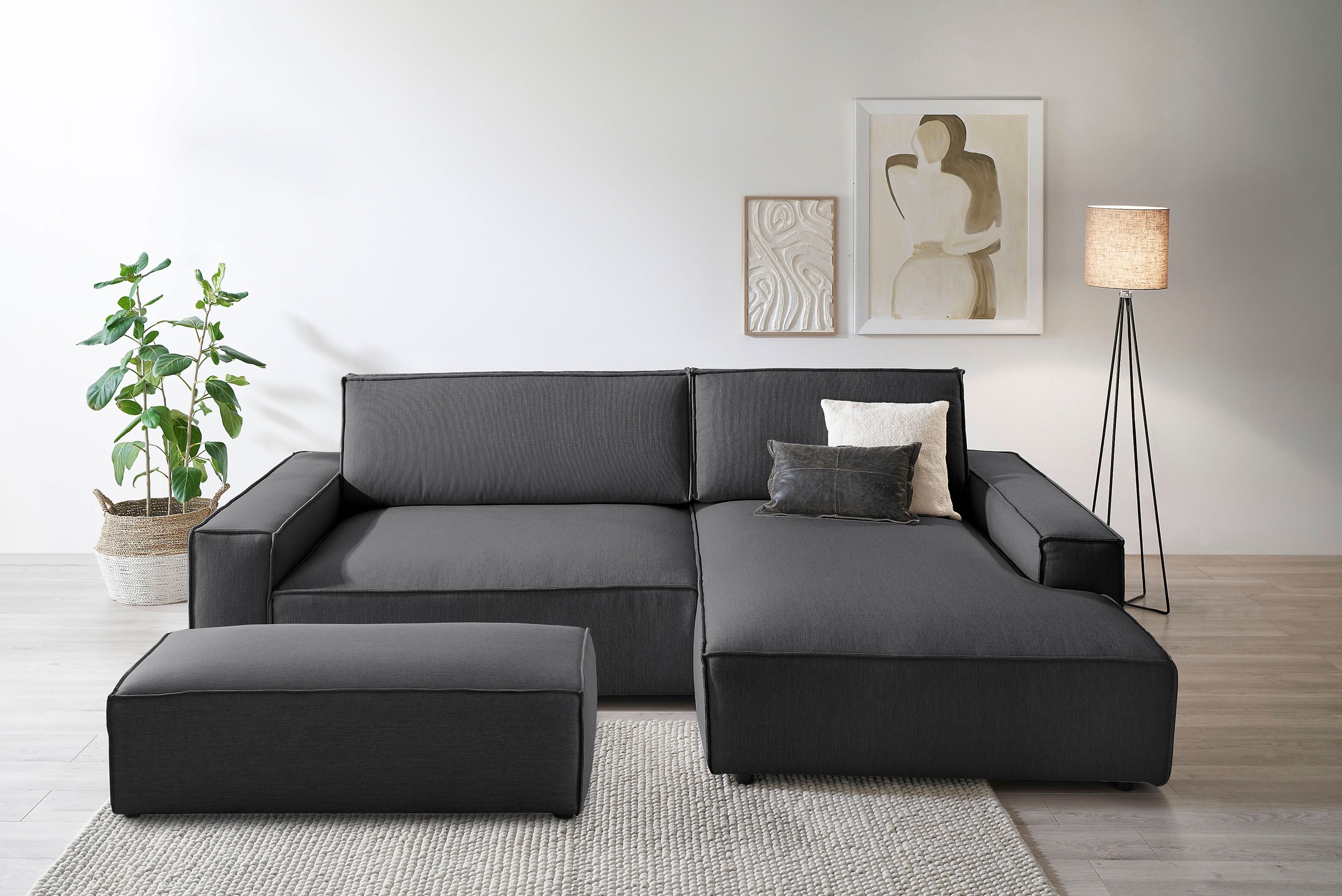 Home affaire Polsterecke »NEU: SHERWOOD XXL tief, L-Form mit Schlaffunktion, Big-Sofa mit Hocker«, (Set, 2 St.), stellbar zum Schlafsofa (Krokodilverbinder), Cord, Leinenoptik