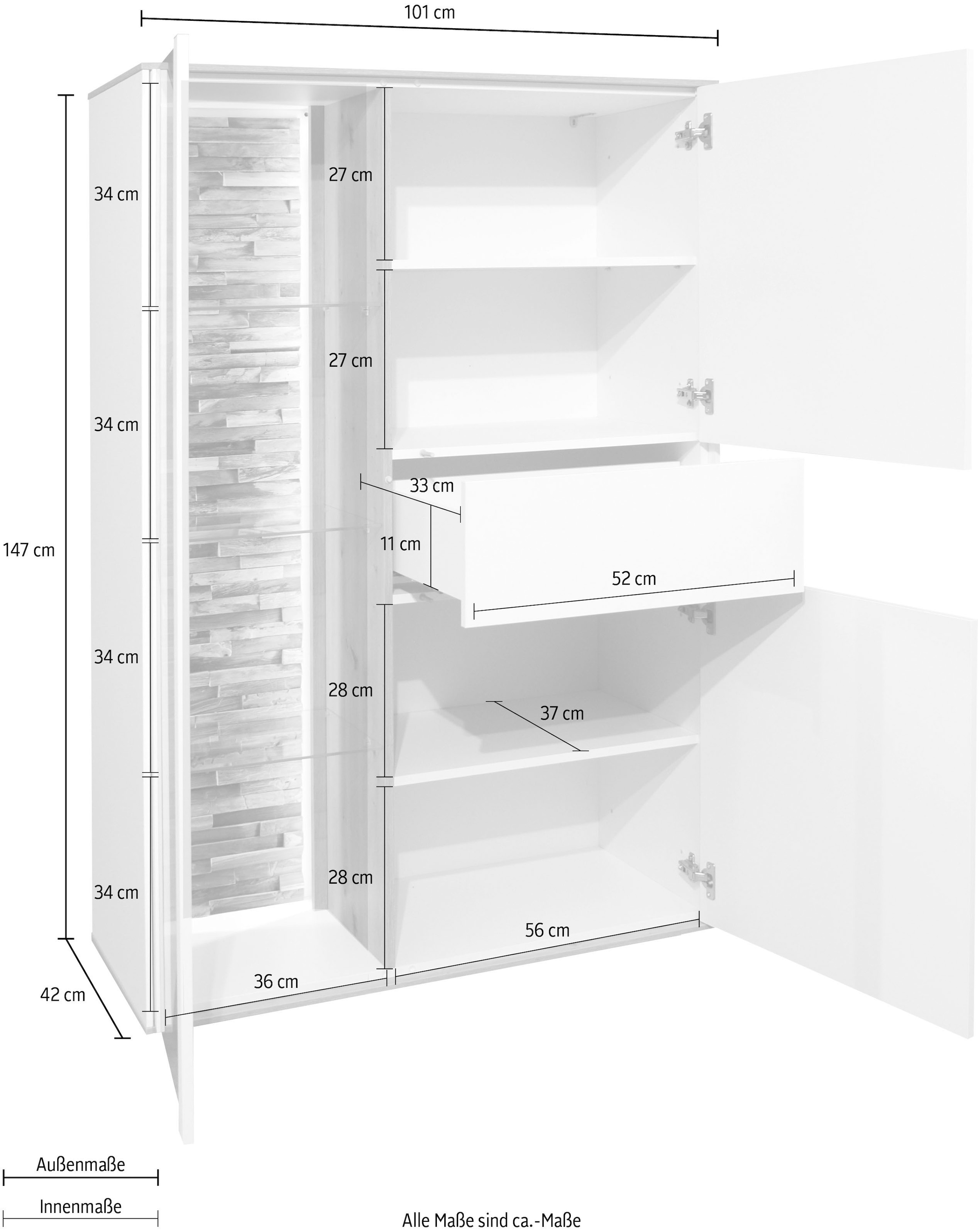 Mäusbacher Highboard, Faro Highboard B 101 cm, inkl.Beleuchtung, Push to open Funktion