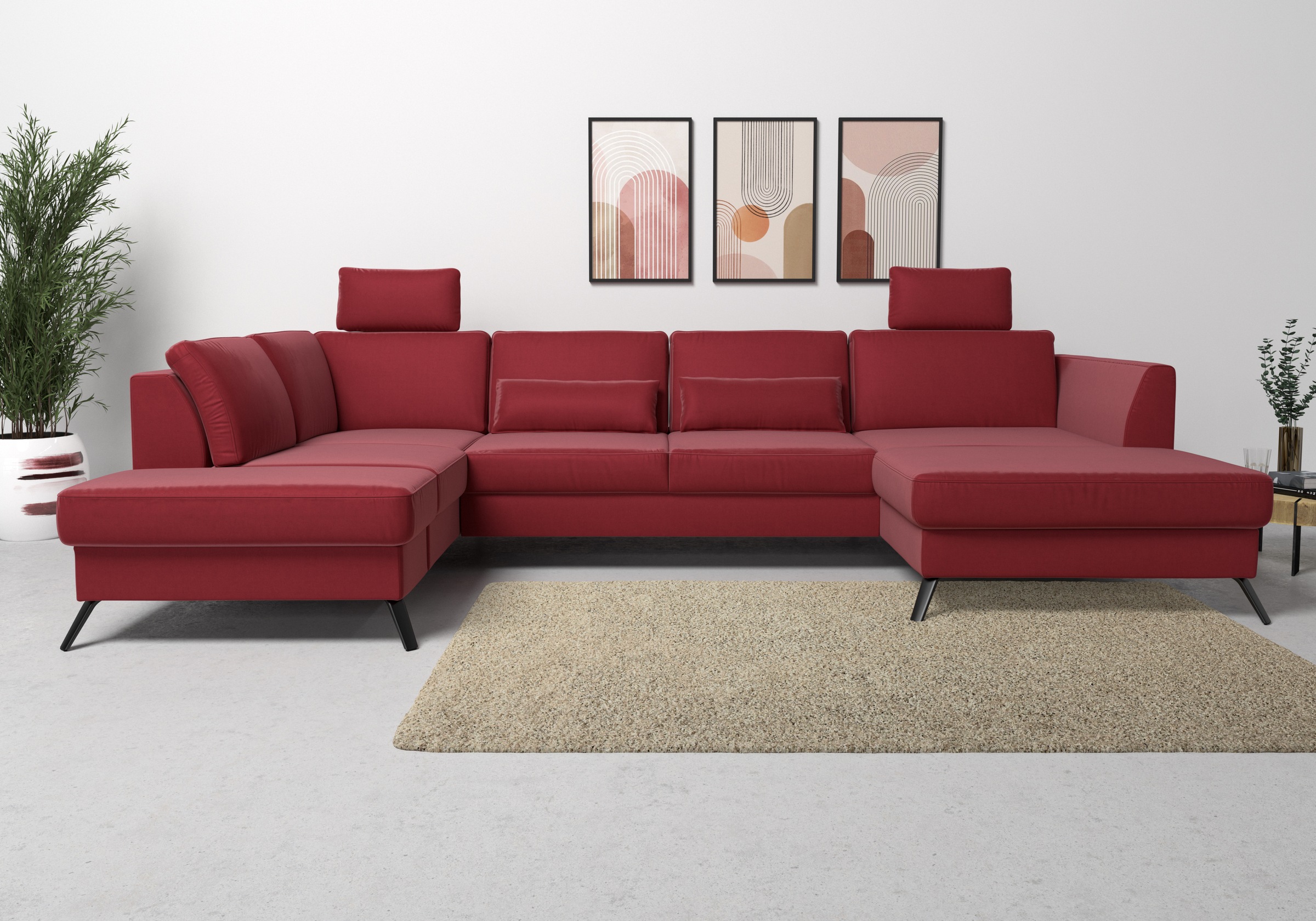 sit&more Wohnlandschaft »Olsen U-Form«, inklusive Sitztiefenverstellung, wahlweise mit Bettfunktion, 15cm hoch
