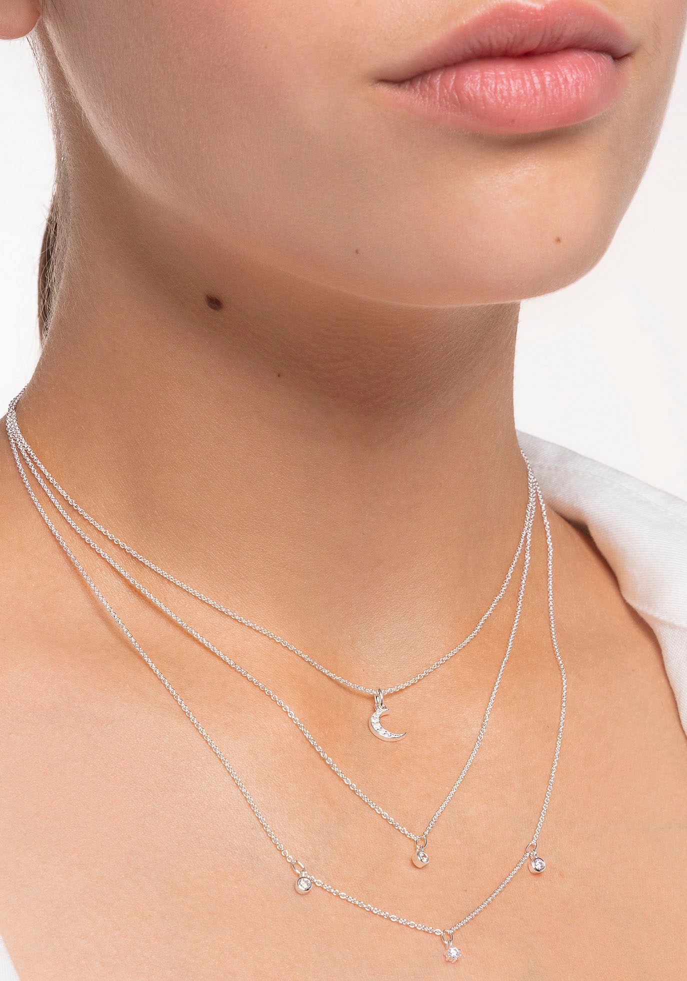 THOMAS SABO Kette mit Anhänger »doppel weiße Steine silber, KE2078-051-14-L45V«, mit Zirkonia (synth.)
