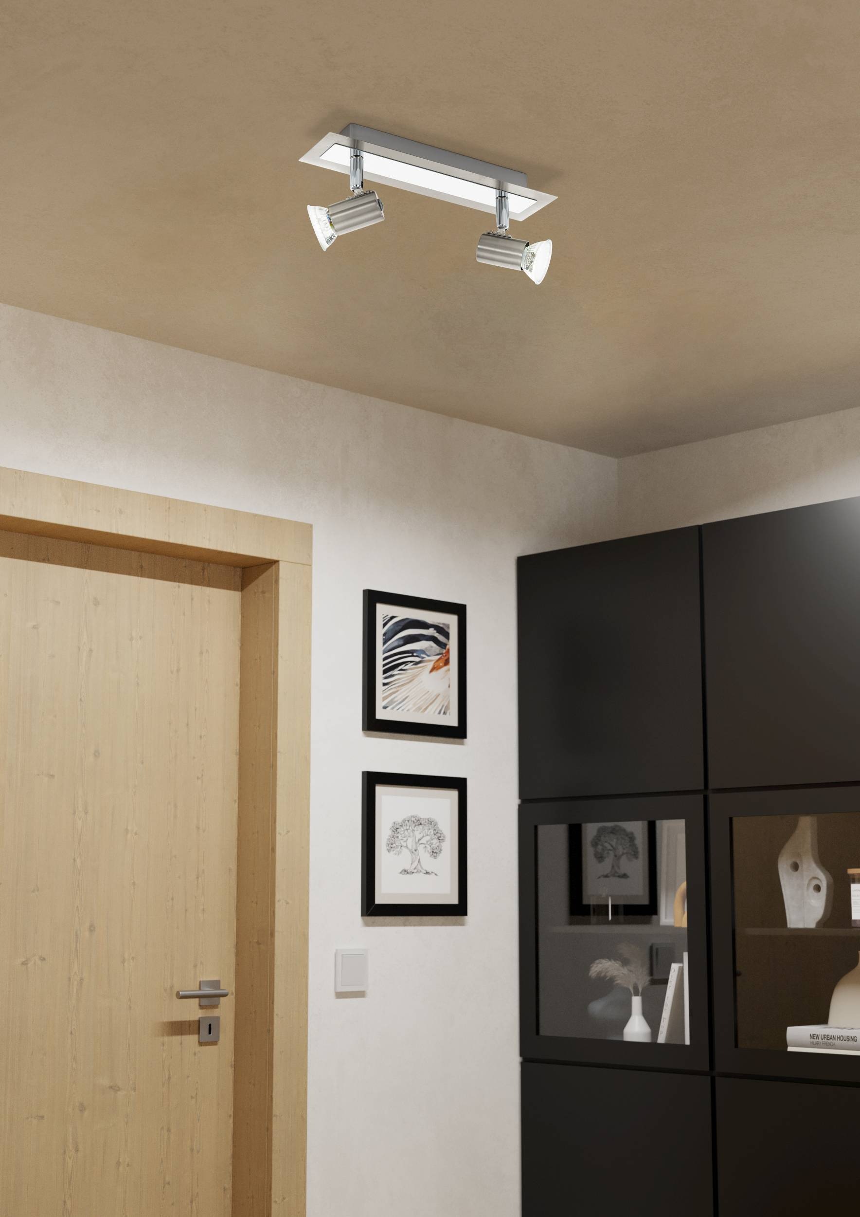 EGLO Deckenleuchte »Rottelo Deckenlampe, Metall, GU10, Deckenstrahler, Furlampe, Lampe« GU10 1 Stk. Spot - L28 x B7 cm - nickel-matt, chrom - 2X4,6W inkl.