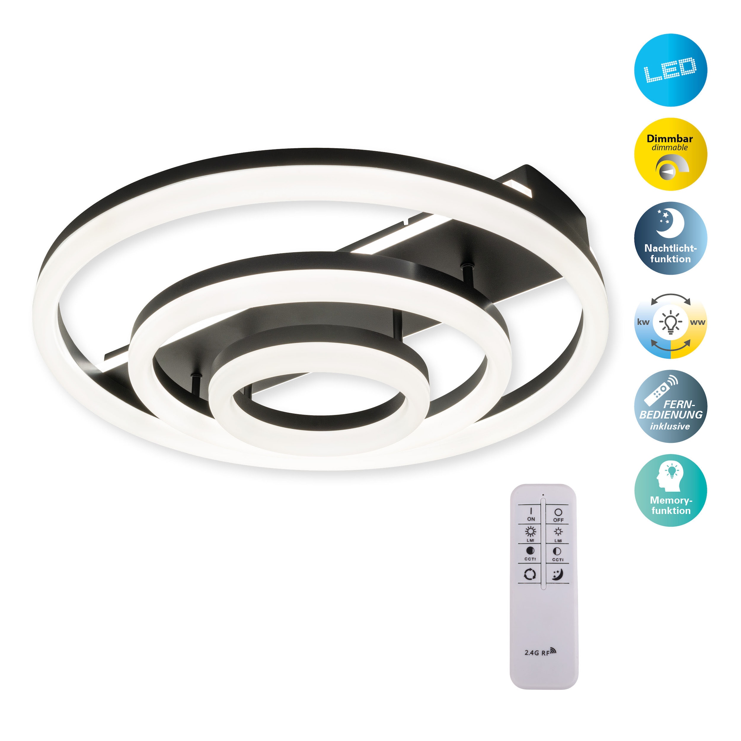 näve LED Deckenleuchte »CIRCULO«, Dimmbar; CCT-Farbwechsler; Memoryfunktion günstig online kaufen