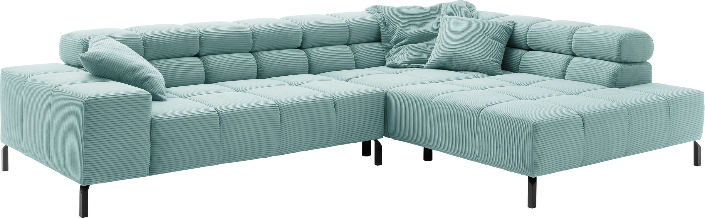 INOSIGN Ecksofa »Ancona New, wahlweise motorische Sitztiefenverstellung, auch in Cord«, feine Steppung, mit Kopfteilverstellung, 3 Zierkissen, L-Form