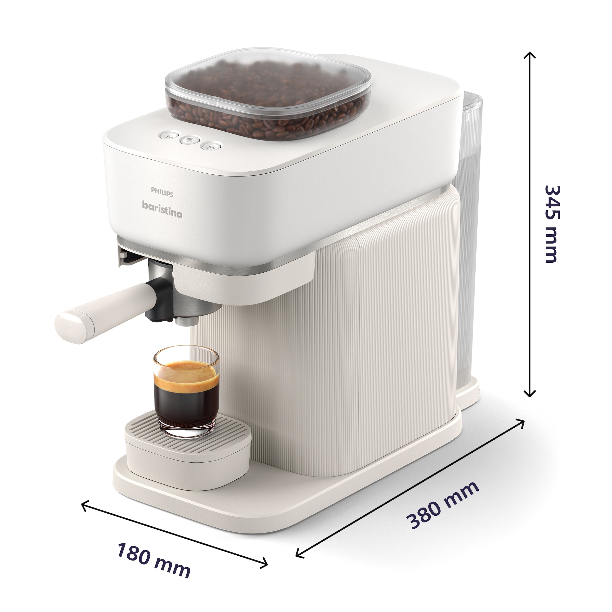 PHILIPS baristina Espressomaschine »BAR303/00 mit Mahlwerk für ganze Bohnen, Milchaufschäumer inkl.« 16 bar Pumpendruck, Naturweiß