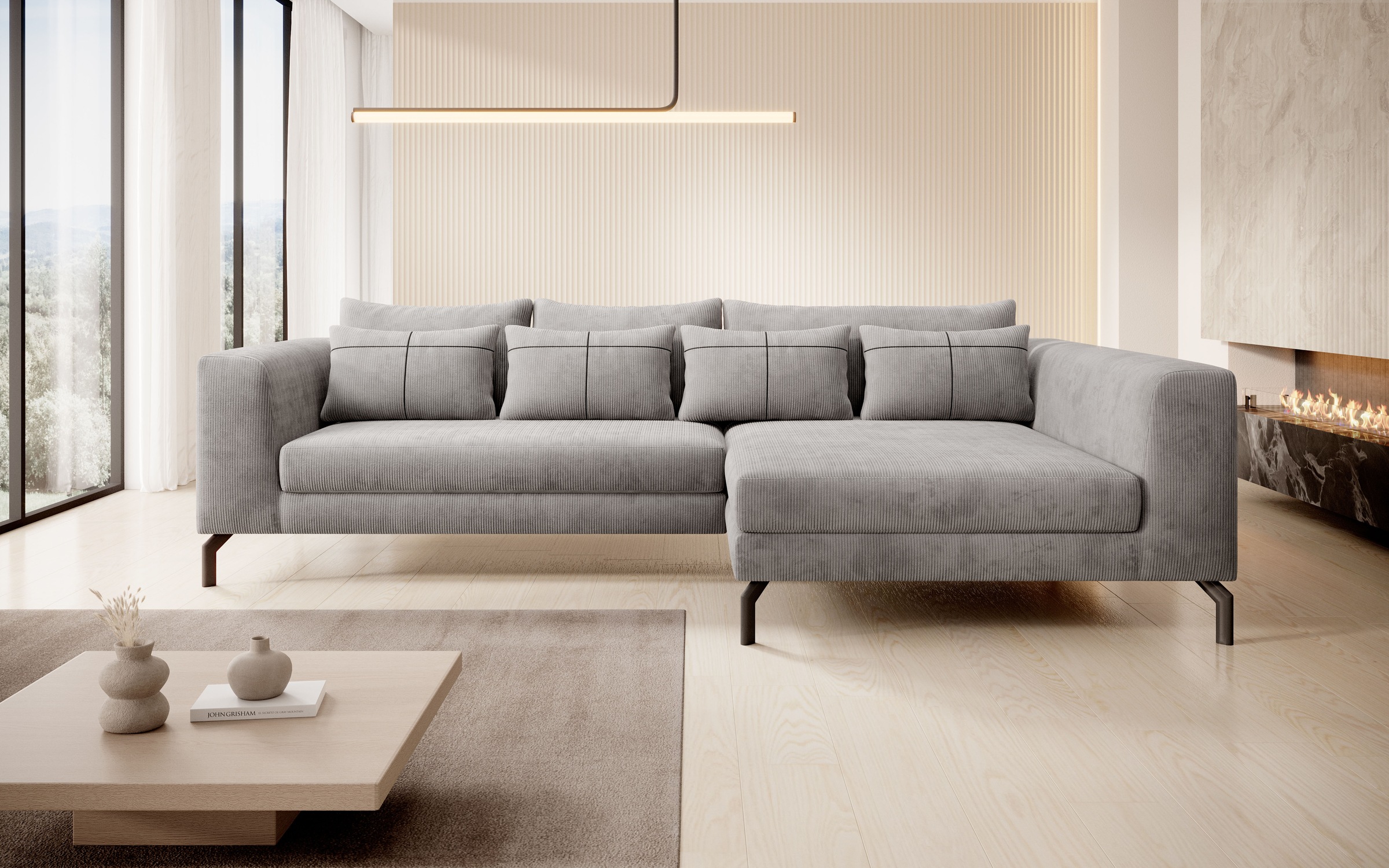 INOSIGN Ecksofa »Cross, mit softem Sitz, L-Form, wendbare Zierkissen, Breite 284 cm«, Couch mit vielen Kissen, stylische Kreuznaht, elegante Metallfüße
