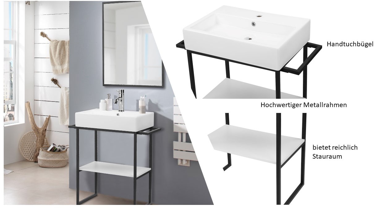 welltime Waschtisch »Stockholm«, Badmöbel Metalloptik inkl. Becken, Breite 60 cm Waschplatz
