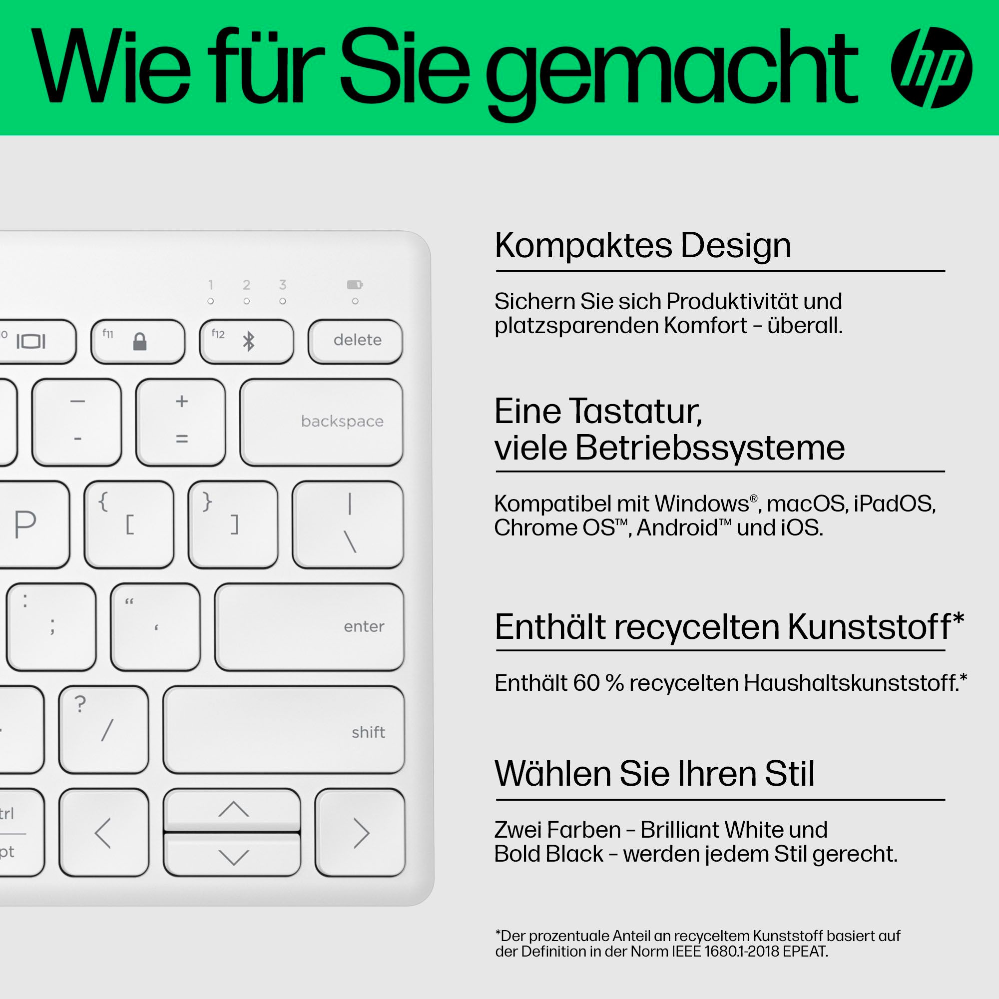 HP Tastatur »350 Kompakte Bluetooth-Tastatur«, (Fn-Tasten-Windows-Sperrtaste-Lautstärkeregler)