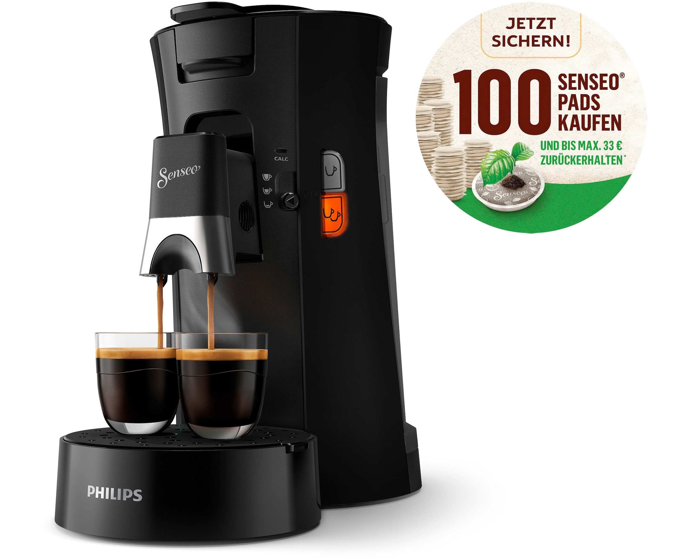 Philips Senseo Kaffeepadmaschine »Select CSA230/69, mit drei Kaffee-Einstellungen, aus 21% rec. Plastik,«, 100 Senseo Pads kaufen und bis zu 33 € zurückerhalten