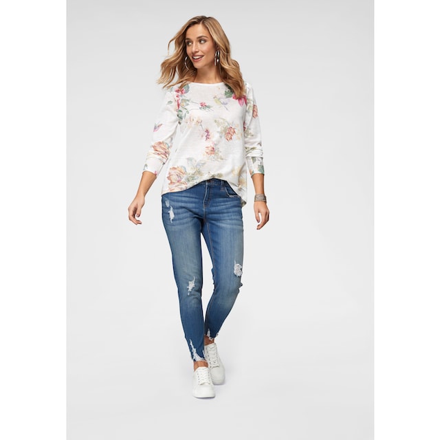 Aniston CASUAL Langarmshirt, mit großflächigem Blumendruck und Vögeln  online kaufen