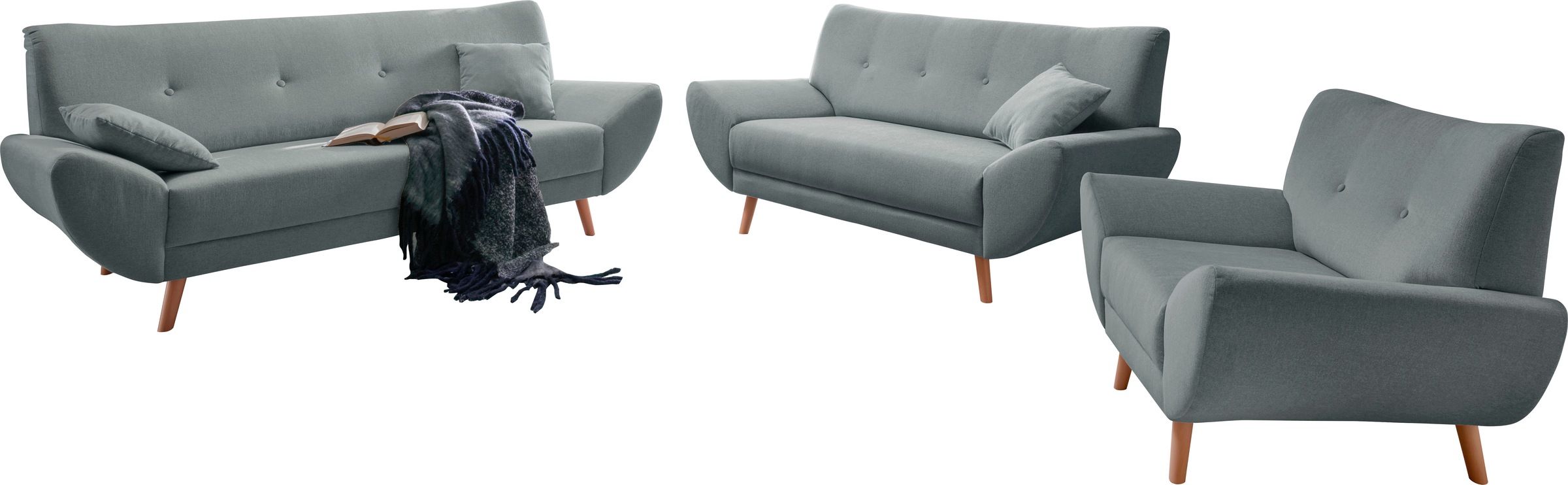 Home affaire Polstergarnitur »Basta« 3 Stk. tlg. Komfortable Wellenunterfed günstig online kaufen