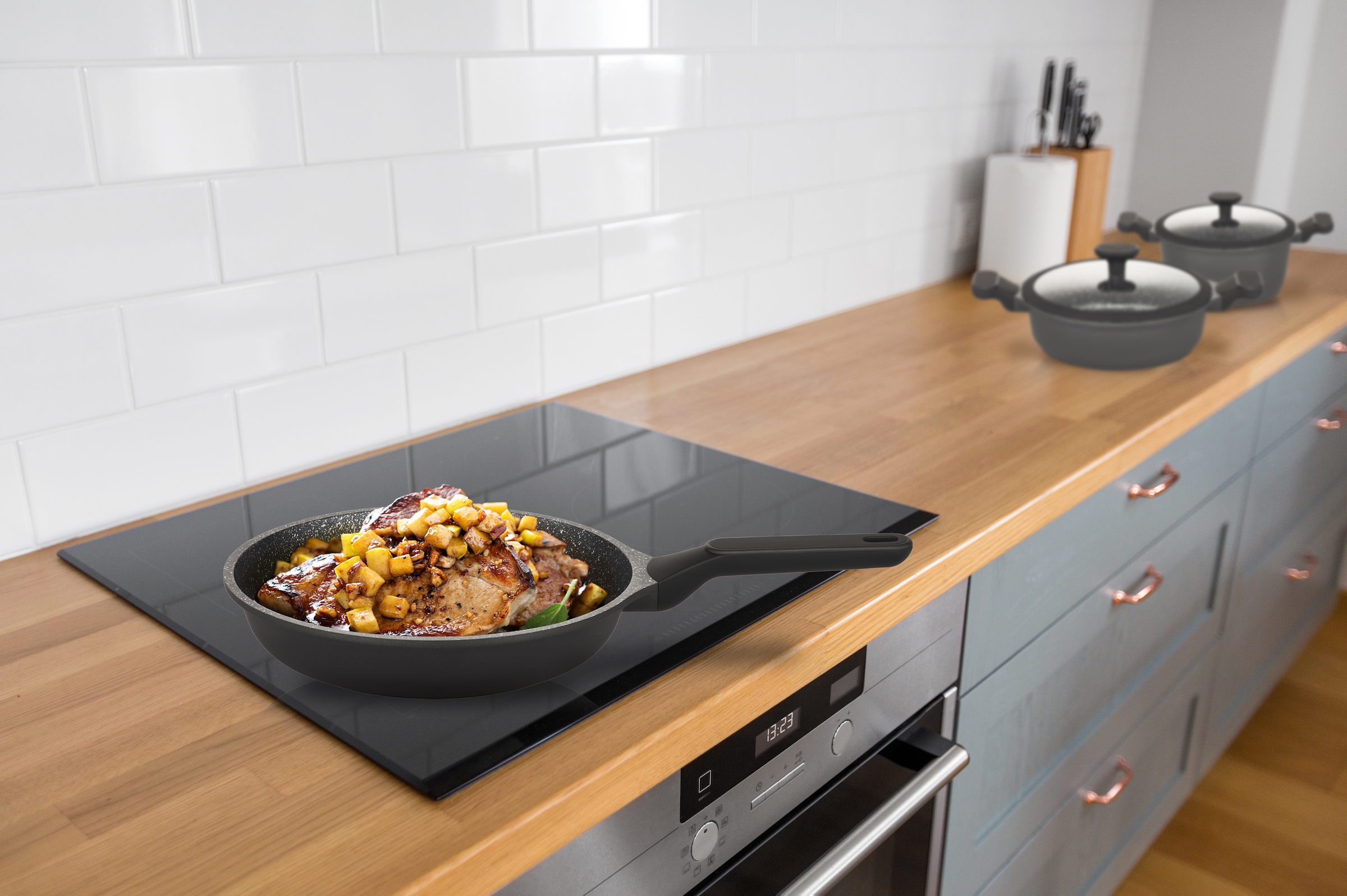 Hanseatic Topf-Set »Black Edition, mit langlebiger VITAFLON® GRANIT Antihaft-Versiegelung«, Aluminiumguss, (Set, 10 tlg.), Kochtopf-Set im modernen Design mit formschönen Soft-Touchgriffen