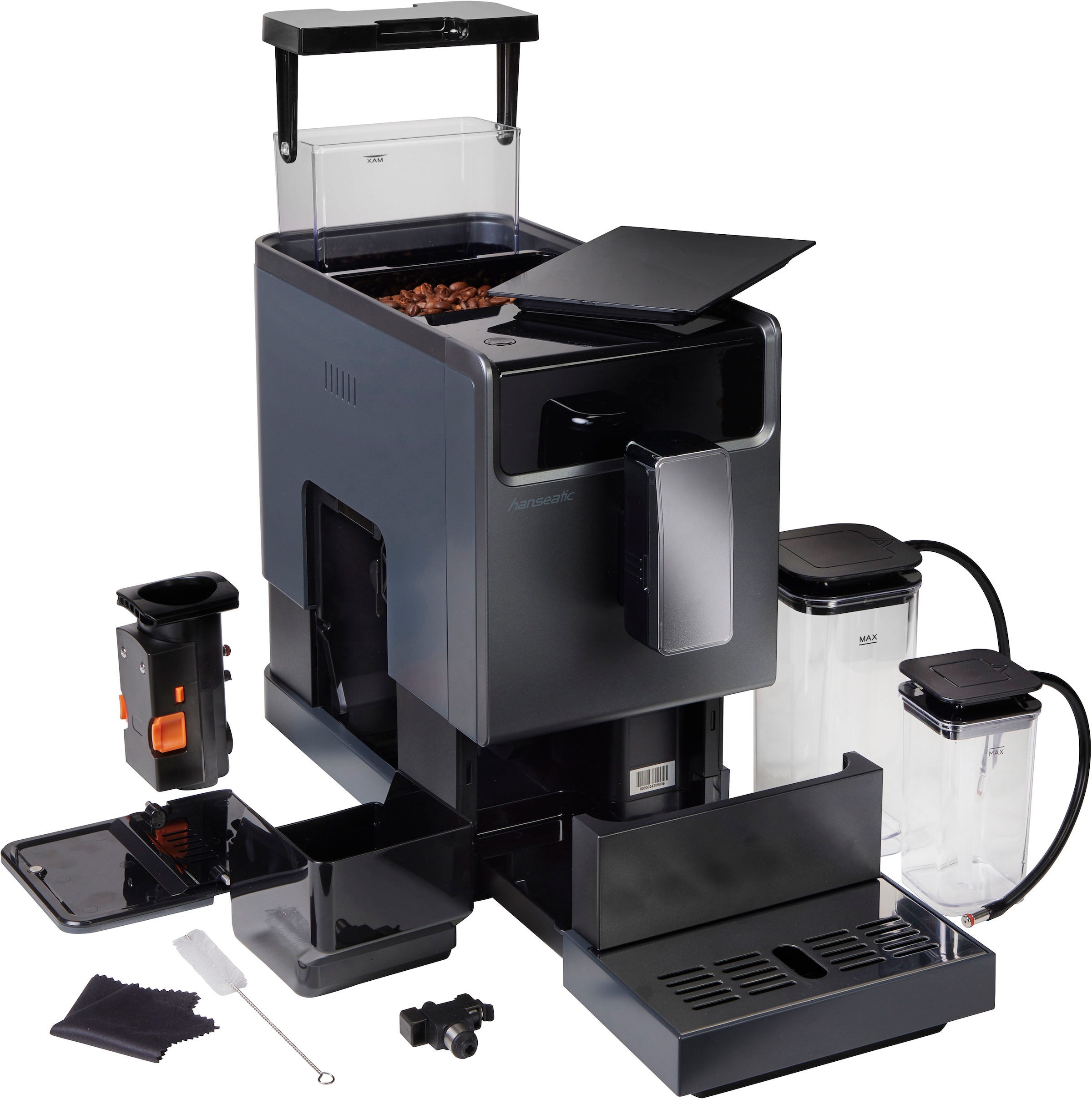 Hanseatic Kaffeevollautomat »HACM121470ST«, magnetisch, abnehmbare Tassenabstellfläche, zwei separate Milchtanks