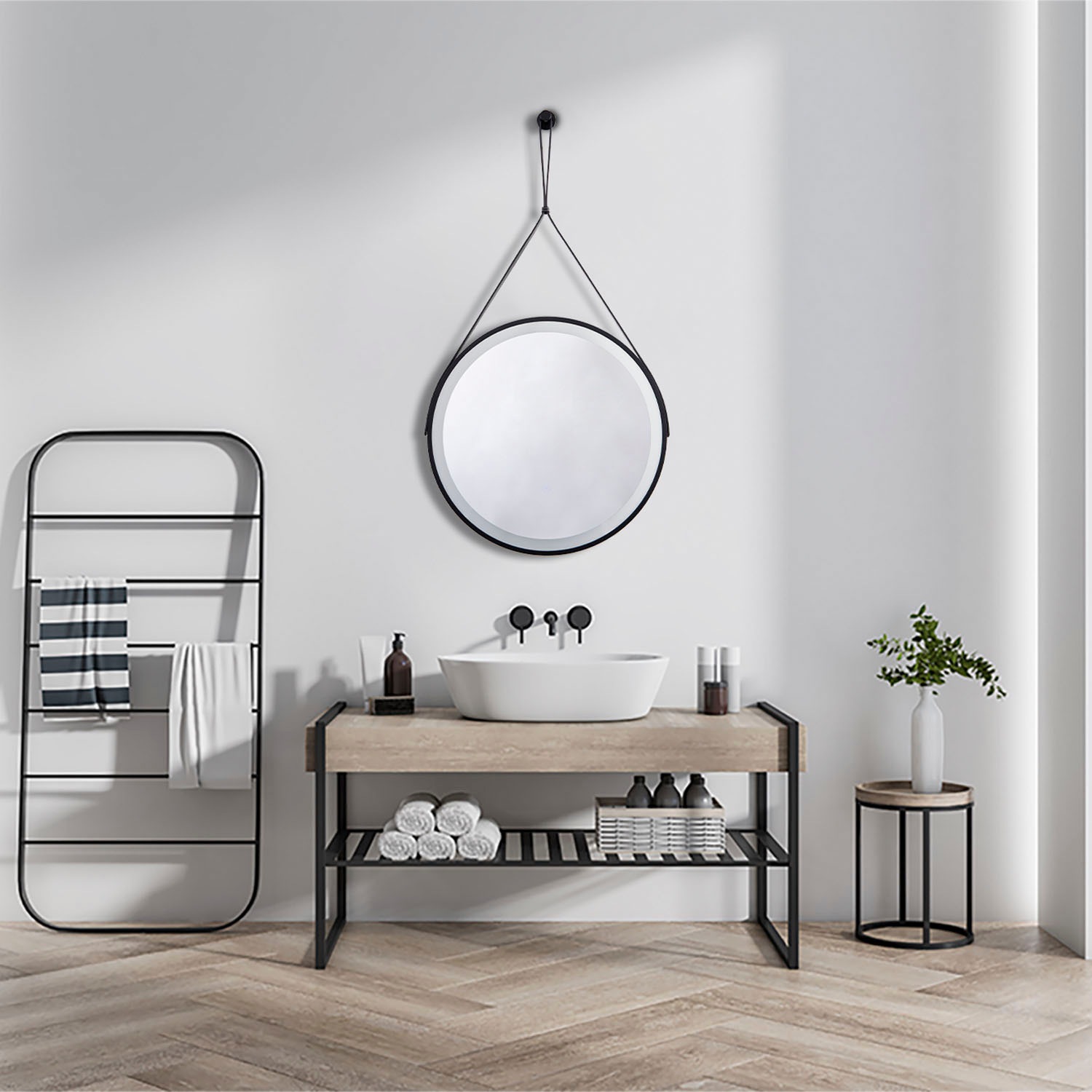 Paco Home Wandleuchte »IVY«, LED Backlight Rund 50cm IP44 Touch Kunstleder- günstig online kaufen