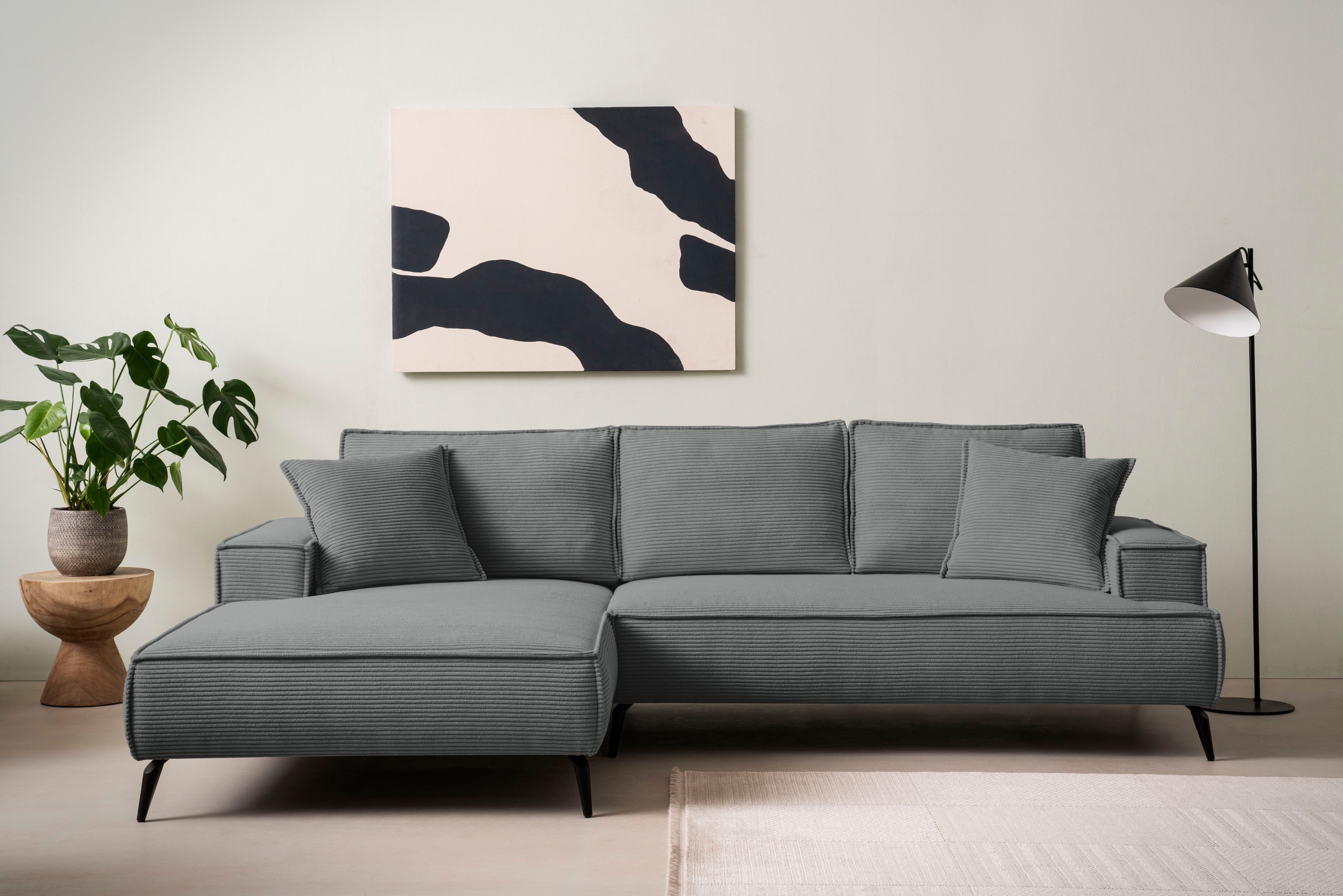 andas Ecksofa »TVINNU, L-Form in Cord, Sofa«, wahlweise Recamiere rechts/links, schwarze Füße, bequemer Sitzkomfort