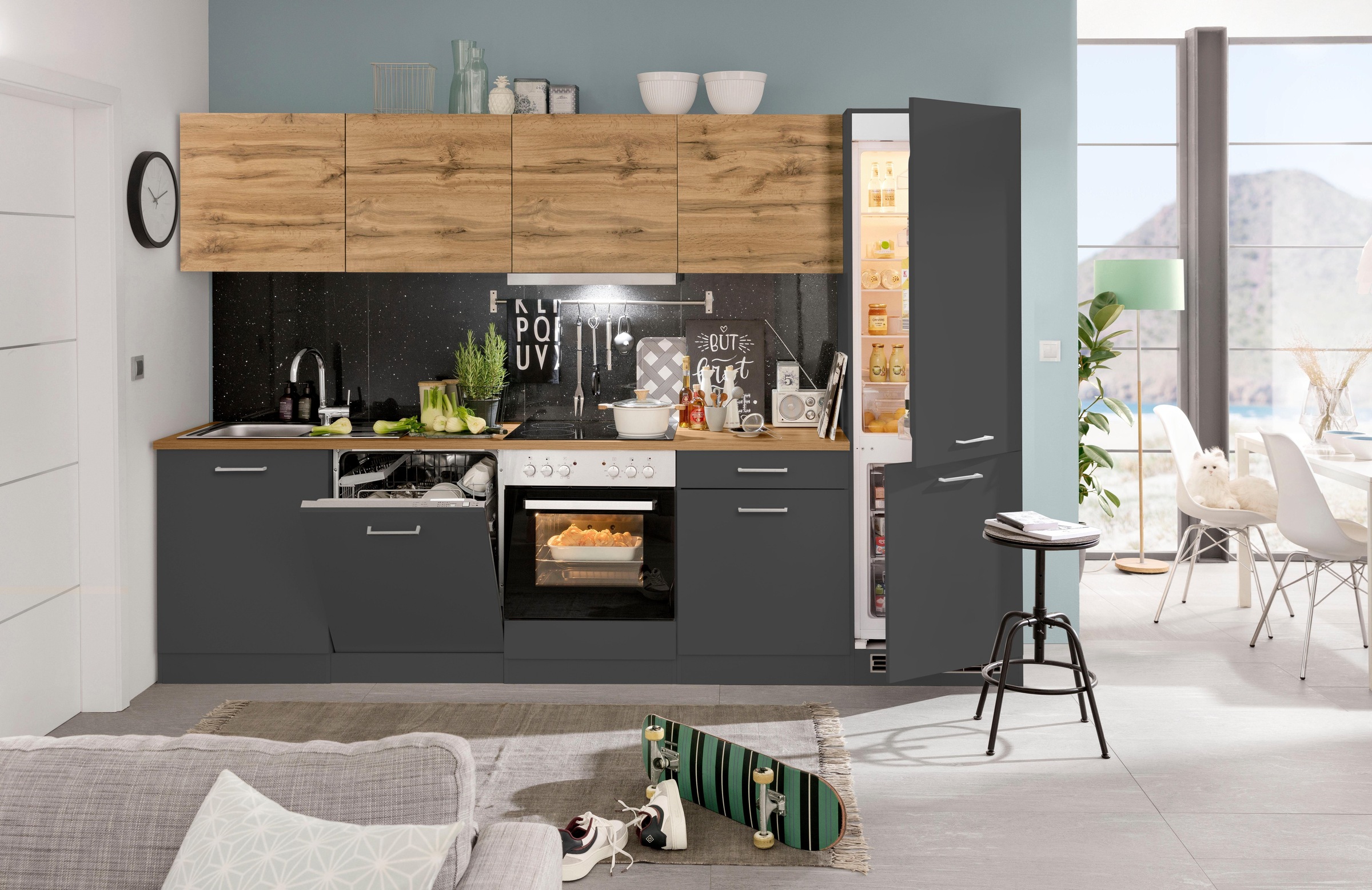 KOCHSTATION Küchenzeile »KS-Kehl«, mit E-Geräten, 300cm, inkl. Kühl/Gefrier günstig online kaufen