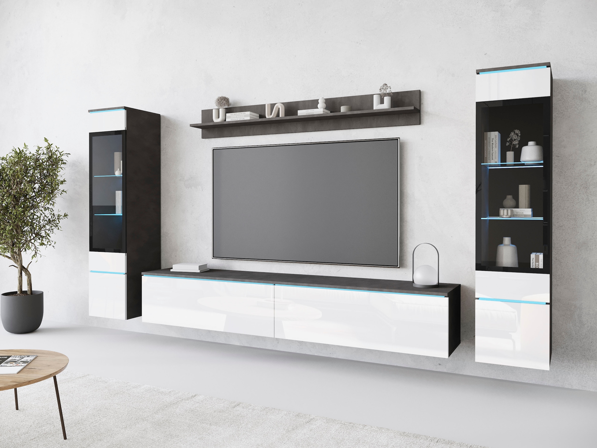 INOSIGN Wohnwand »VERA II, Vitrinen Türanschlag wechselbar«, (Komplett-Set, 4 St.), Mediawand 260 cm, Vitrine mit Verglasung, stehend und hängend