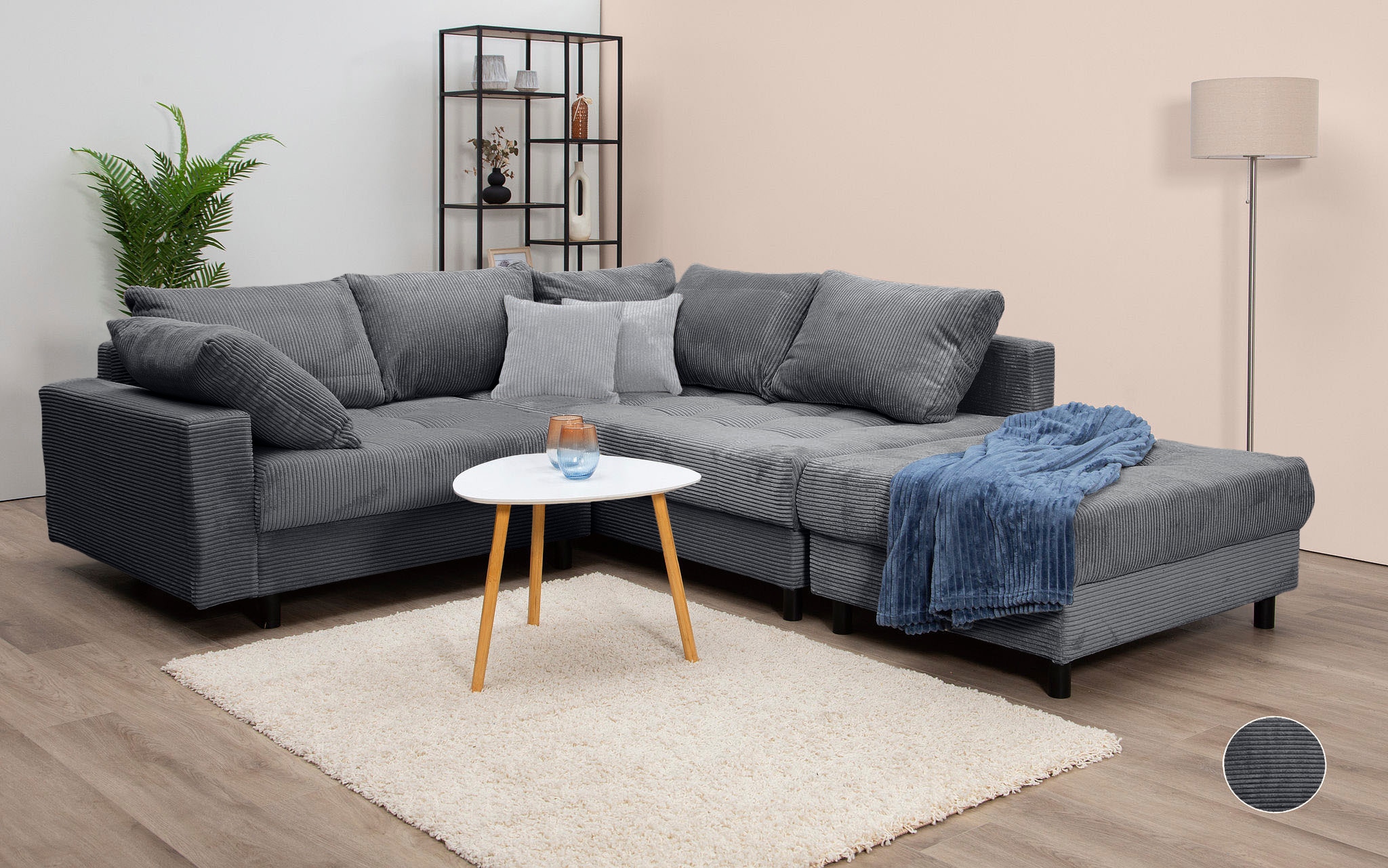 Home affaire Ecksofa Toni L-Form, inklusive Hocker und Rückenkissen
