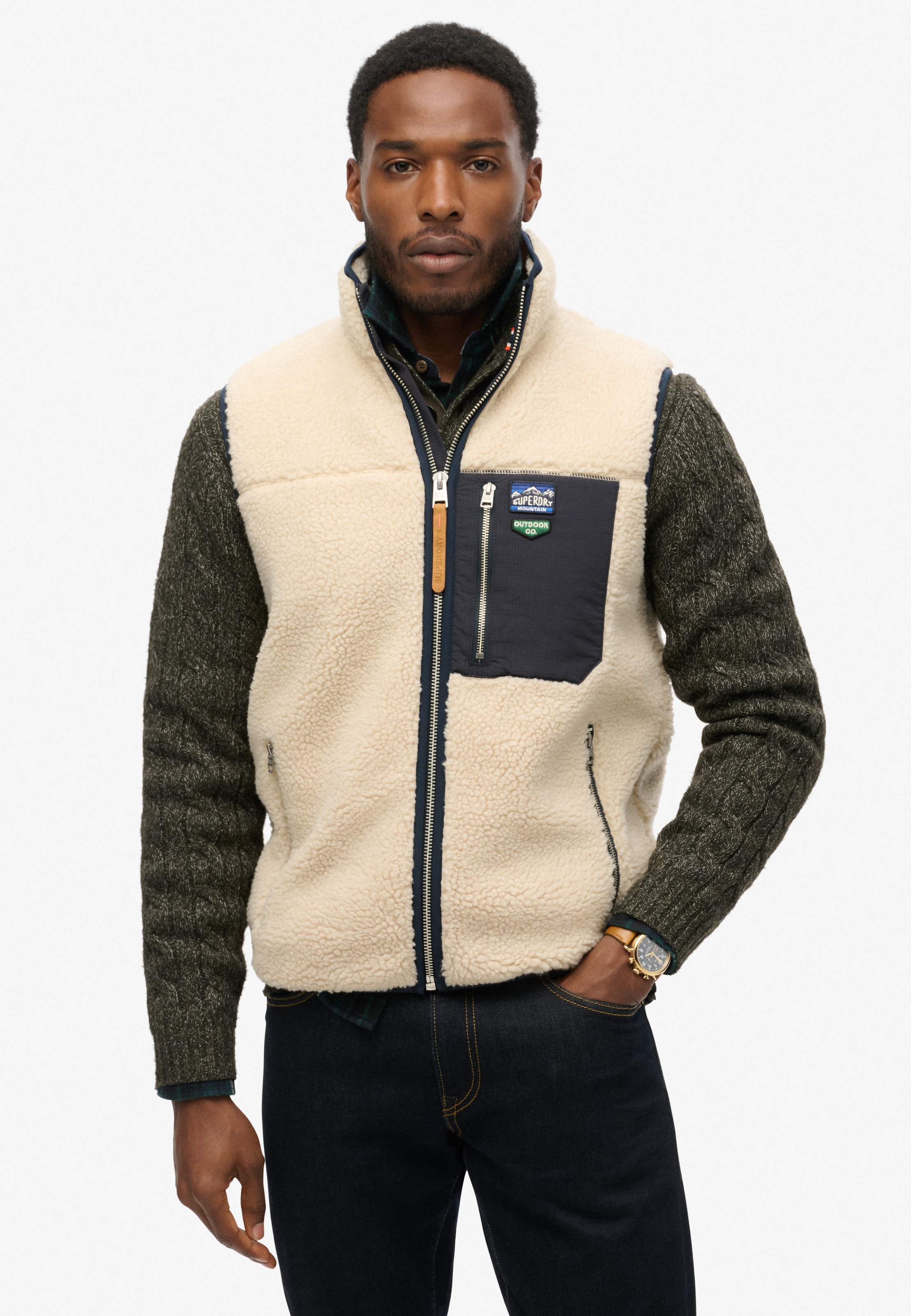 SUPERDRY Steppweste »VINTAGE RETRO FLEECE GILET« Oatmeal Beige L L Modische Weste von Superdry
