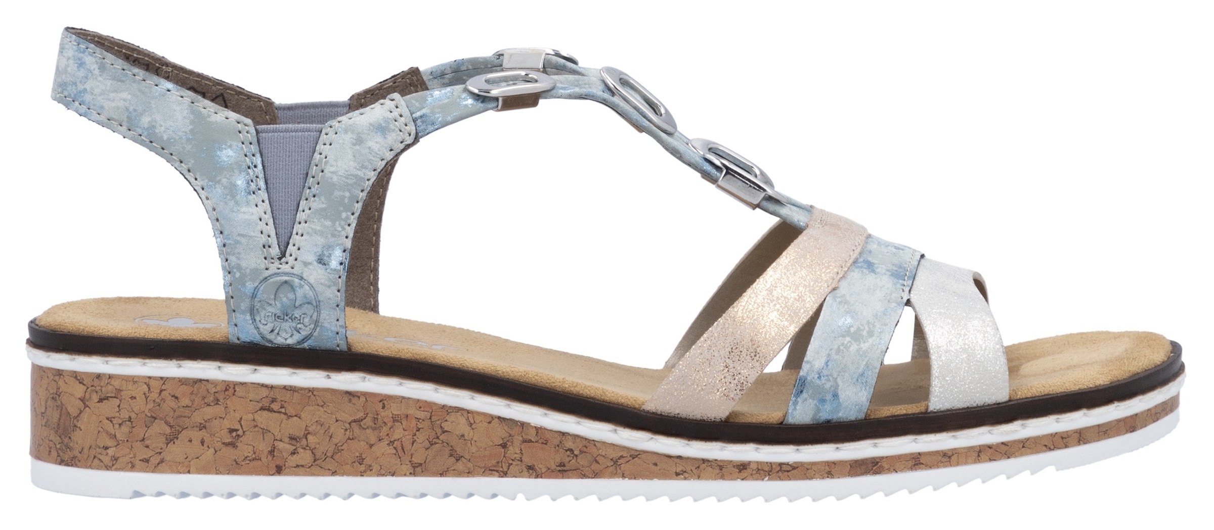 Rieker Riemchensandale  , Sommerschuh, Sandalette, Keilabsatz, mit dezenter Schmuckverzierung