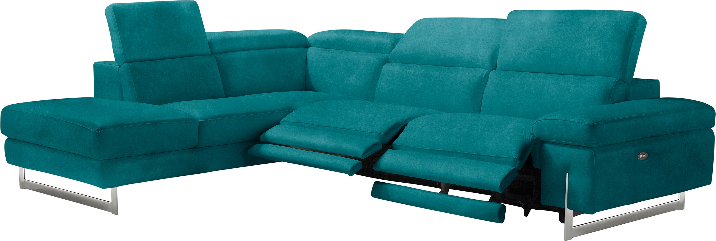 Egoitaliano Ecksofa »Candice, elegant, edel und bequem, erstklassiger Sitzkomfort, L-Form«, inkl. 2 elektrischer Relaxfunktionen, Bedienung über Taste an Armlehne