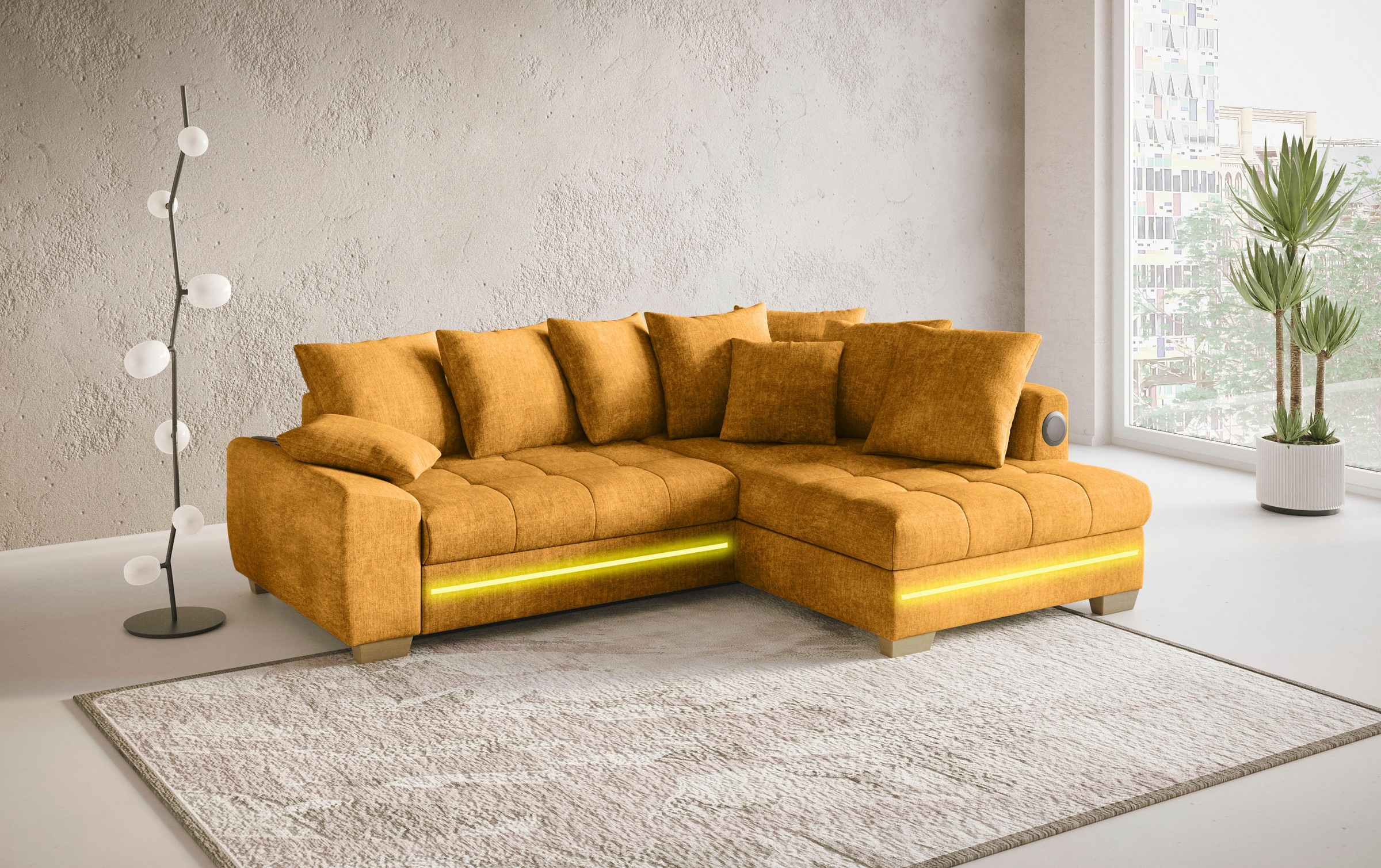 Mr. Couch Ecksofa »Nikita II, L-Form«, mit Kaltschaum, RGB-LED, Soundsystem, wahlweise mit Bett, Bettkasten