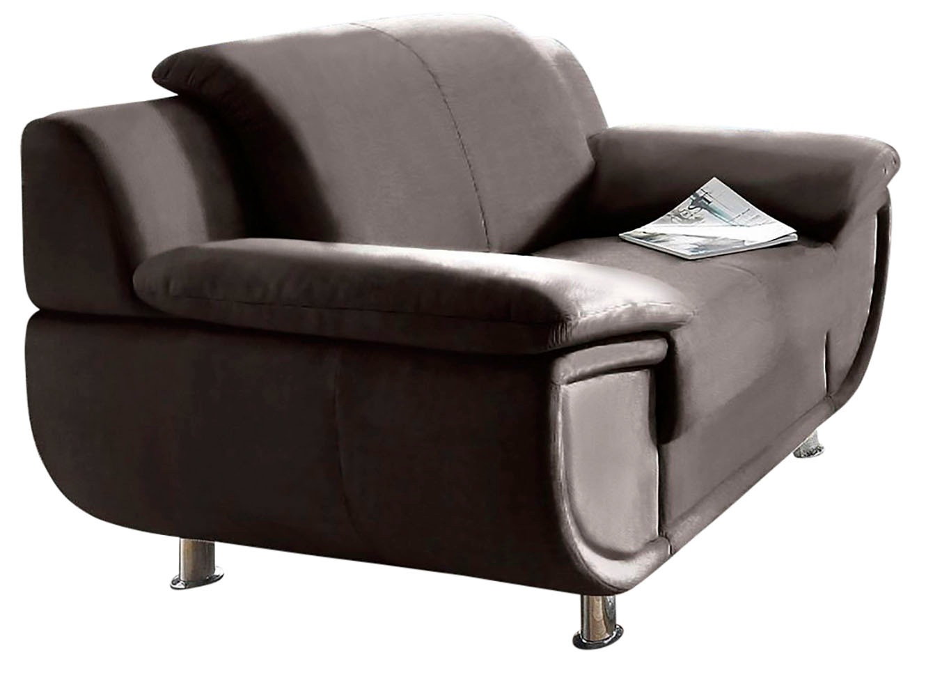 TRENDMANUFAKTUR Sessel »Rondo, Breite 121 cm, breite Armlehnen, Füße chromfarben«, Big-Sessel wahlweise mit Federkern, bequem