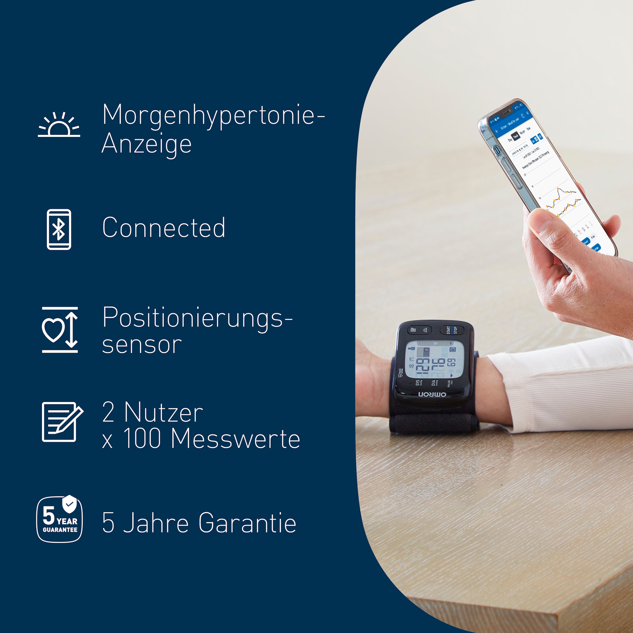 Omron Handgelenk-Blutdruckmessgerät »OMRON RS7 Intelli IT«, Klinisch validiert – auch bei Übergewicht, mit OMRON connect App