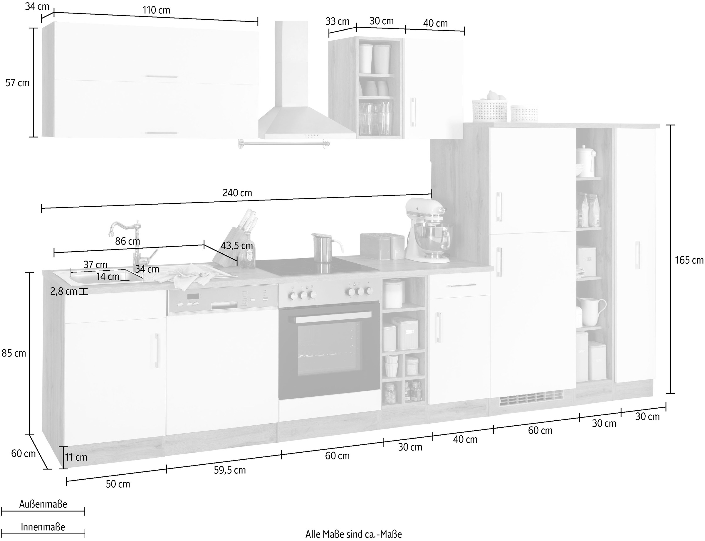 KOCHSTATION Küchenzeile »KS-Colmar«, mit E-Geräten, Breite 360 cm