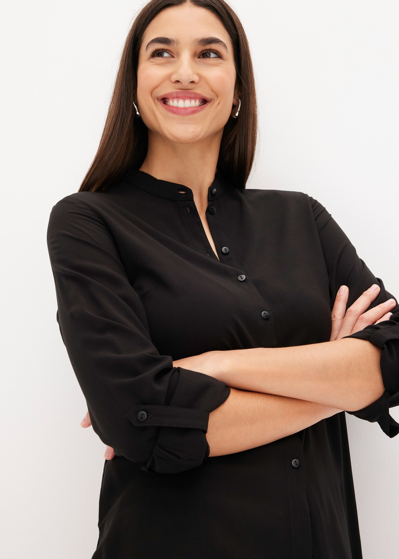 bonprix Longbluse gerade Passform, mit langem Arm, aus Viskose, mit Stehkragen